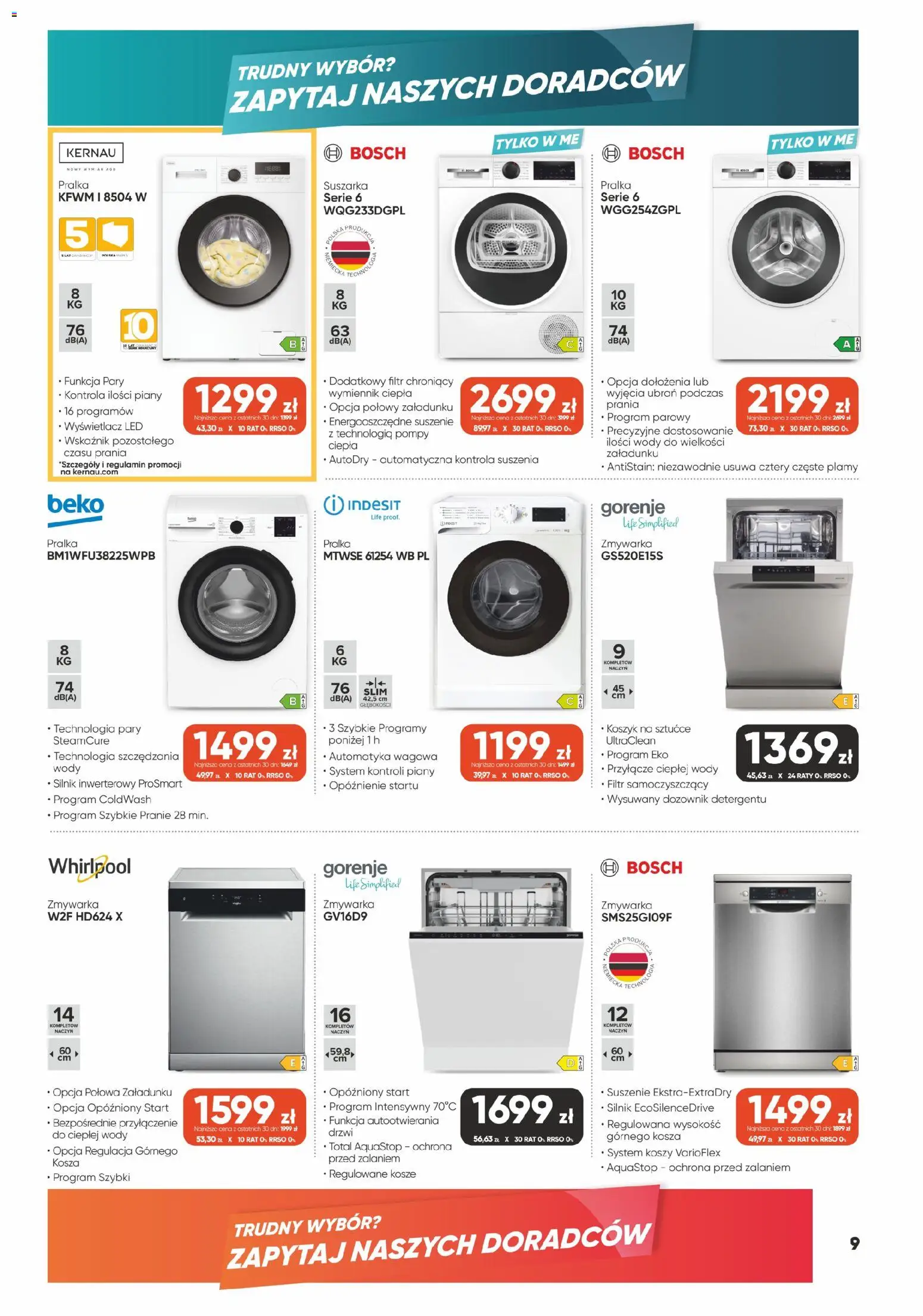 Max elektro gazetka od 30.07.2026 | Strona: 9 | Produkty: Pralka, Suszarka, Zmywarka, Sztućce