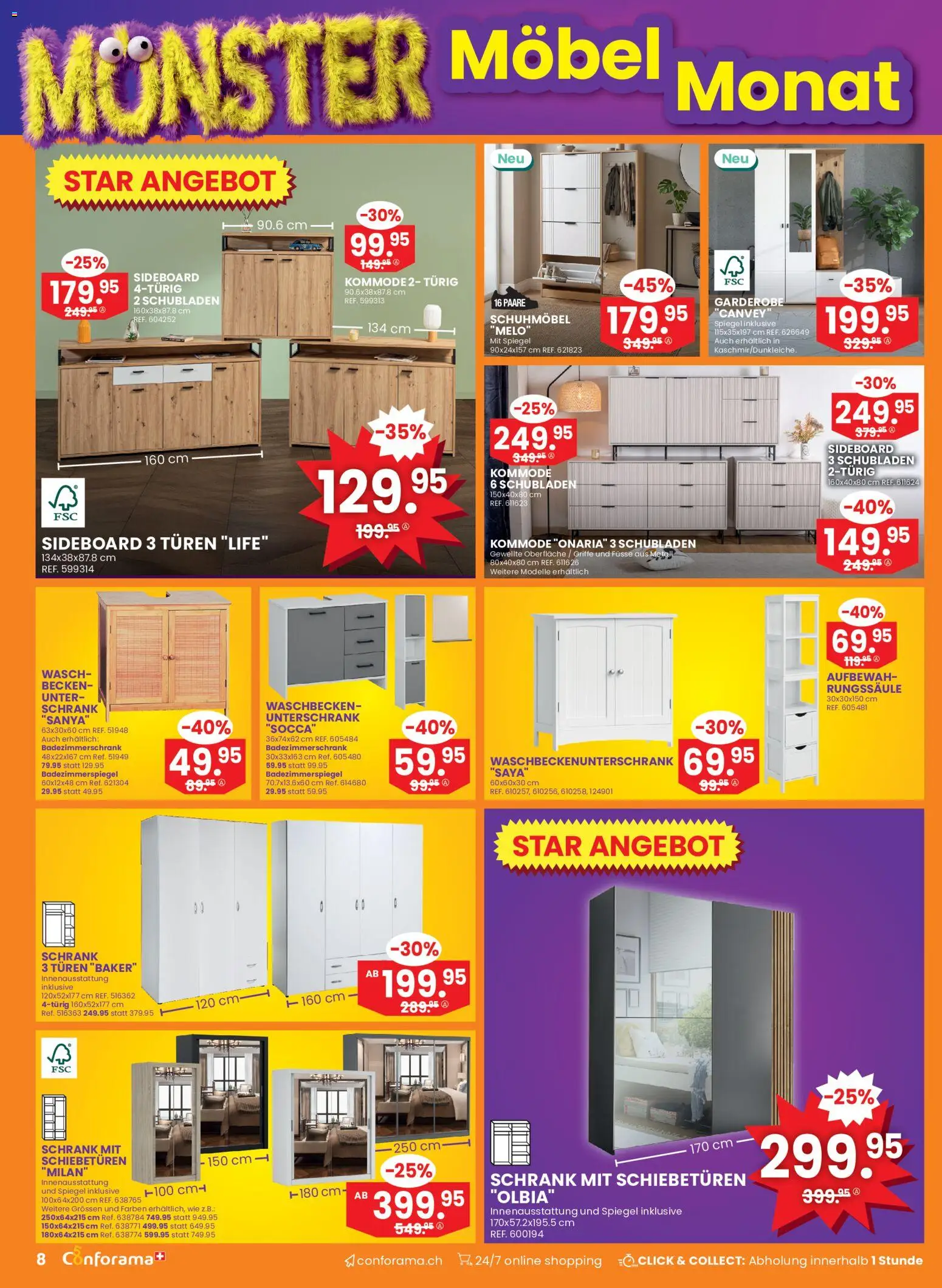 Conforama aktionen – gültig ab 14.10.2026 | Seite: 8 | Produkte: Waschbecken, Spiegel, Unterschrank, Sideboard