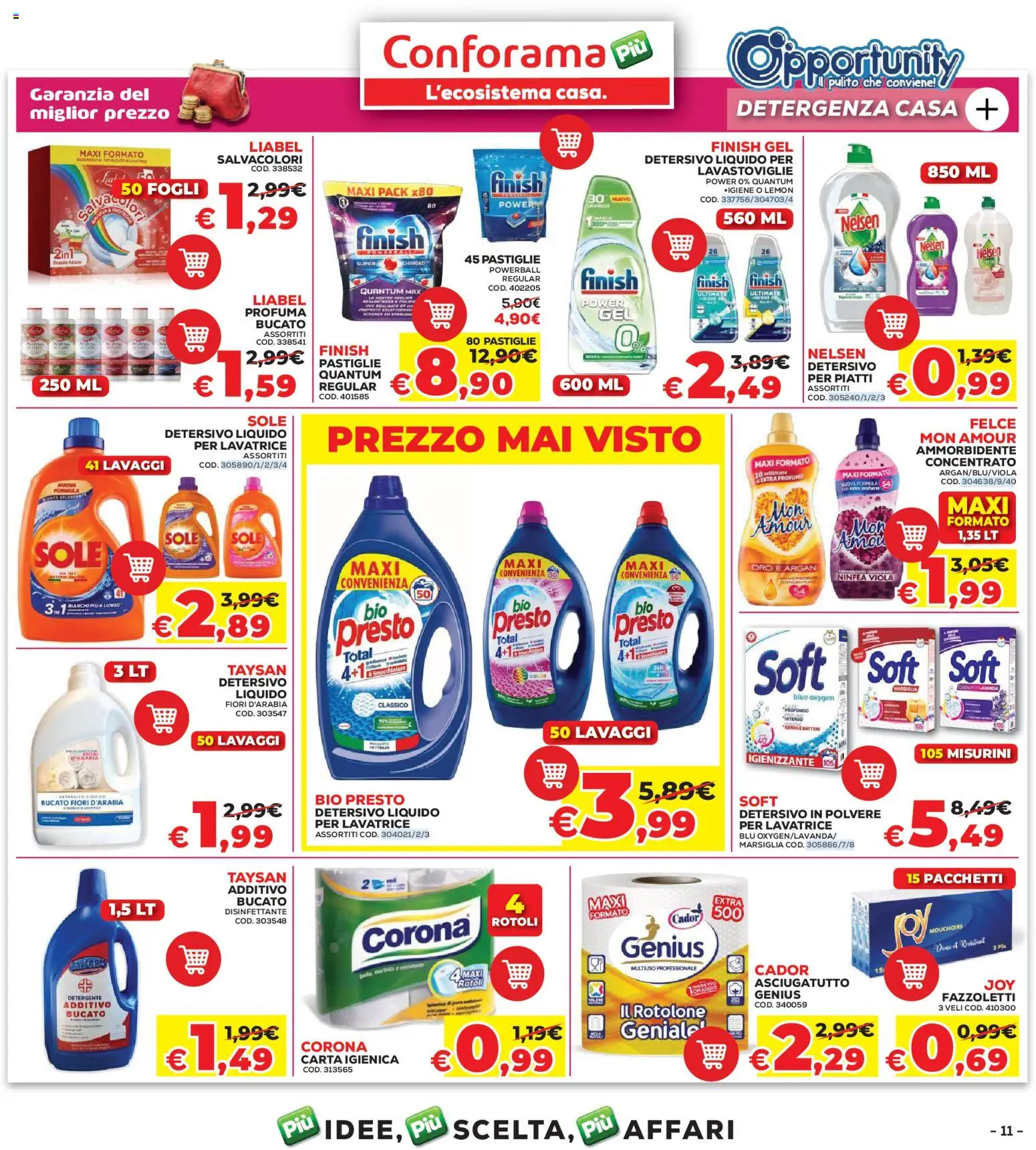 Volantino Conforama del 07.05.2026 | Pagina: 11 | Prodotti: Smacchiatore, Fazzoletti, Lavatrice, Lavastoviglie