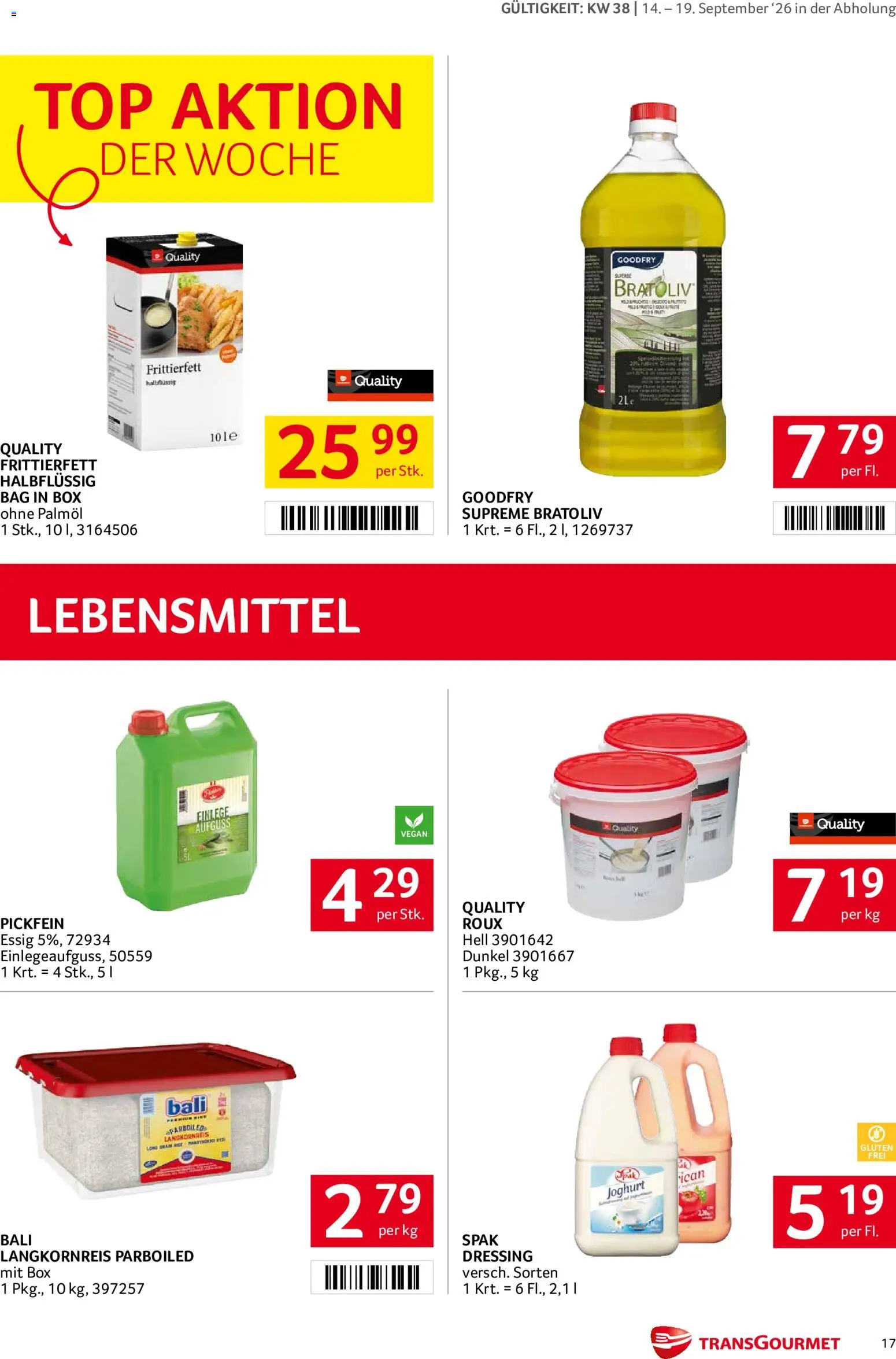 Transgourmet Flugblatt gültig ab 14.09.2026 | Seite: 16 | Produkte: Dressing, Lebensmittel, Box, Joghurt