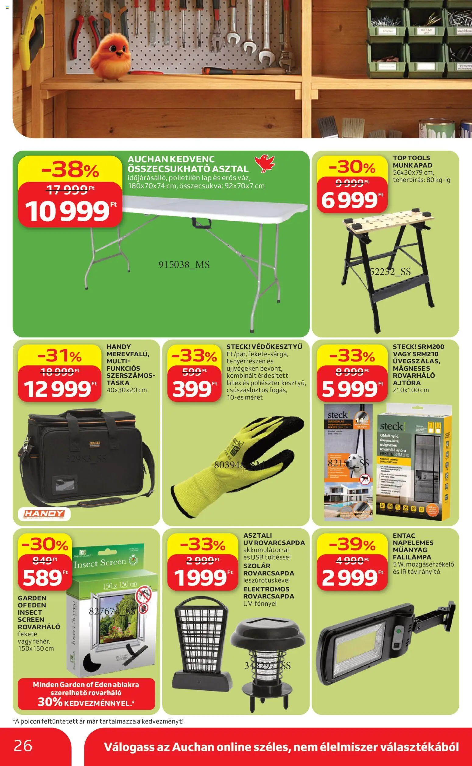 Auchan akciós ujság - amely érvényes a következő dátumtól: 16.04.2026 | Oldal: 26 | Termékek: Távirányító, Munkapad, Táska, USB