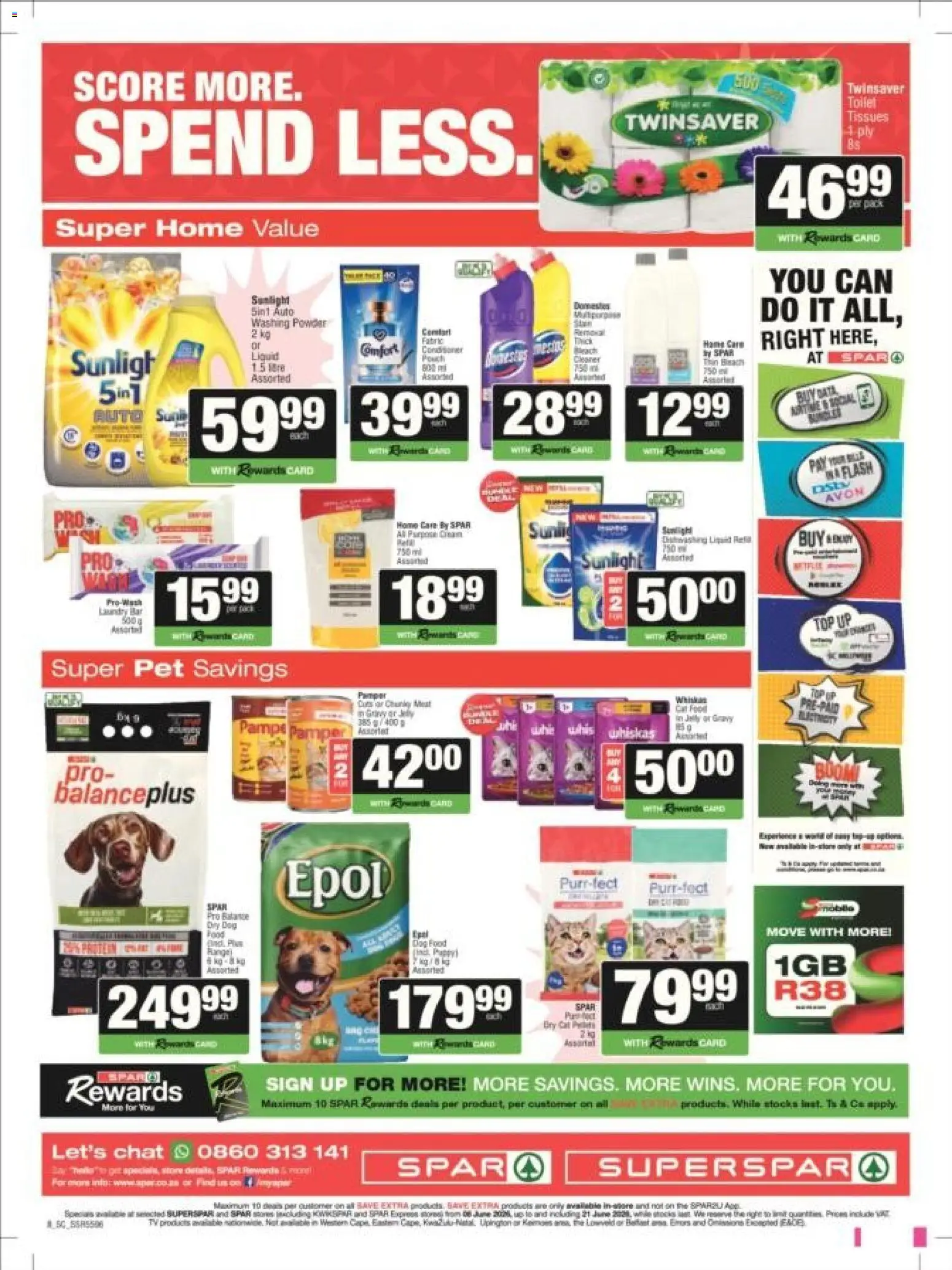 New Spar catalogue – valid from 08.06.2026 | Page: 8 | Products: Powder, Washing powder, Dog food, Tissues