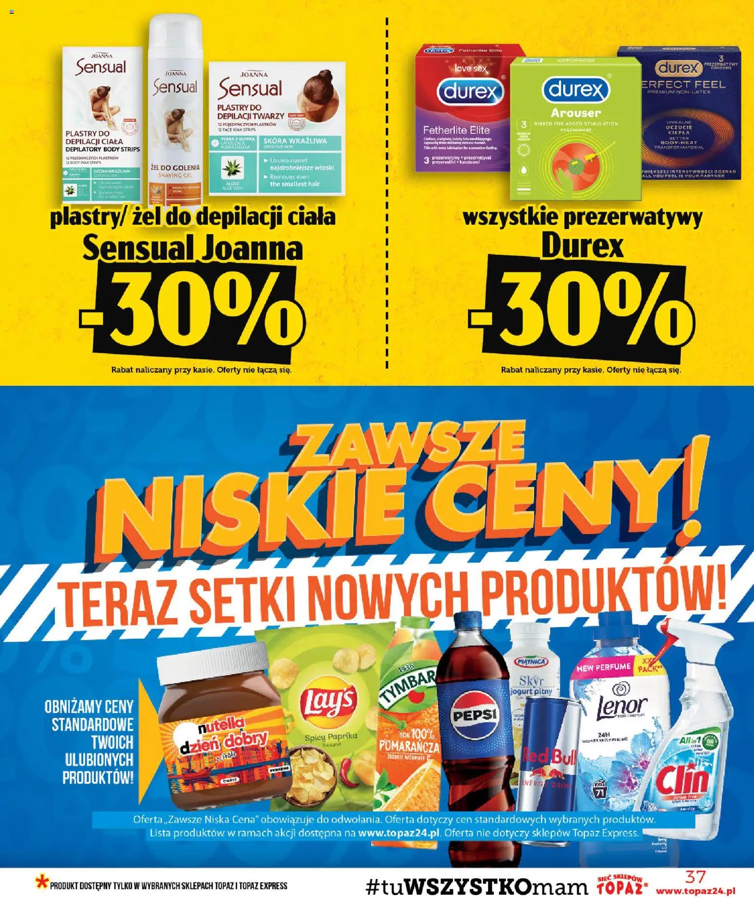 Topaz gazetka - MAZ od 23.07.2026 | Strona: 37 | Produkty: Nutella, Jogurt pitny, Pepsi, Body