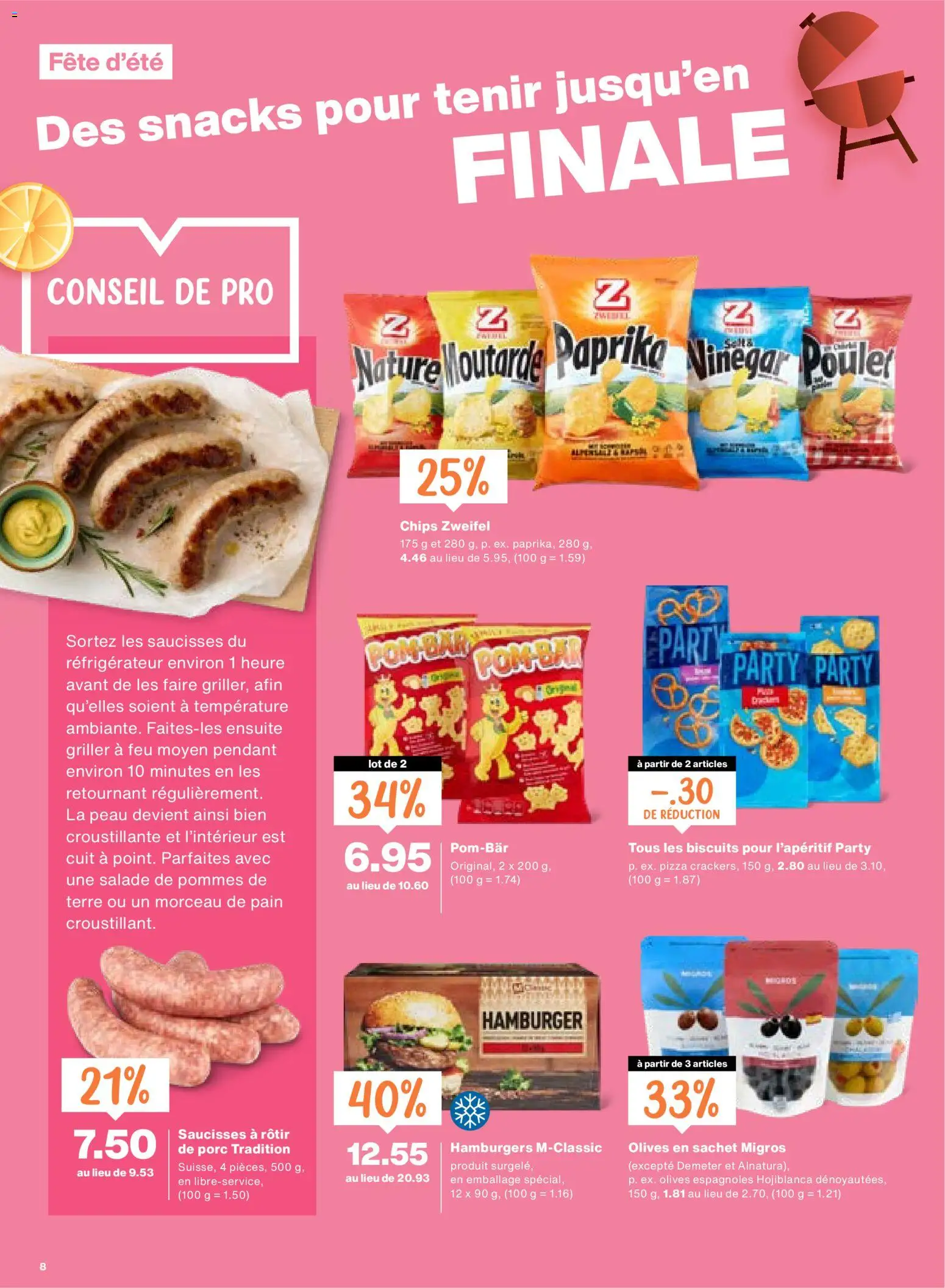 Migros aktionen FR – gültig ab 16.07.2026 | Seite: 8 | Produkte: Pizza, Chips, Griller