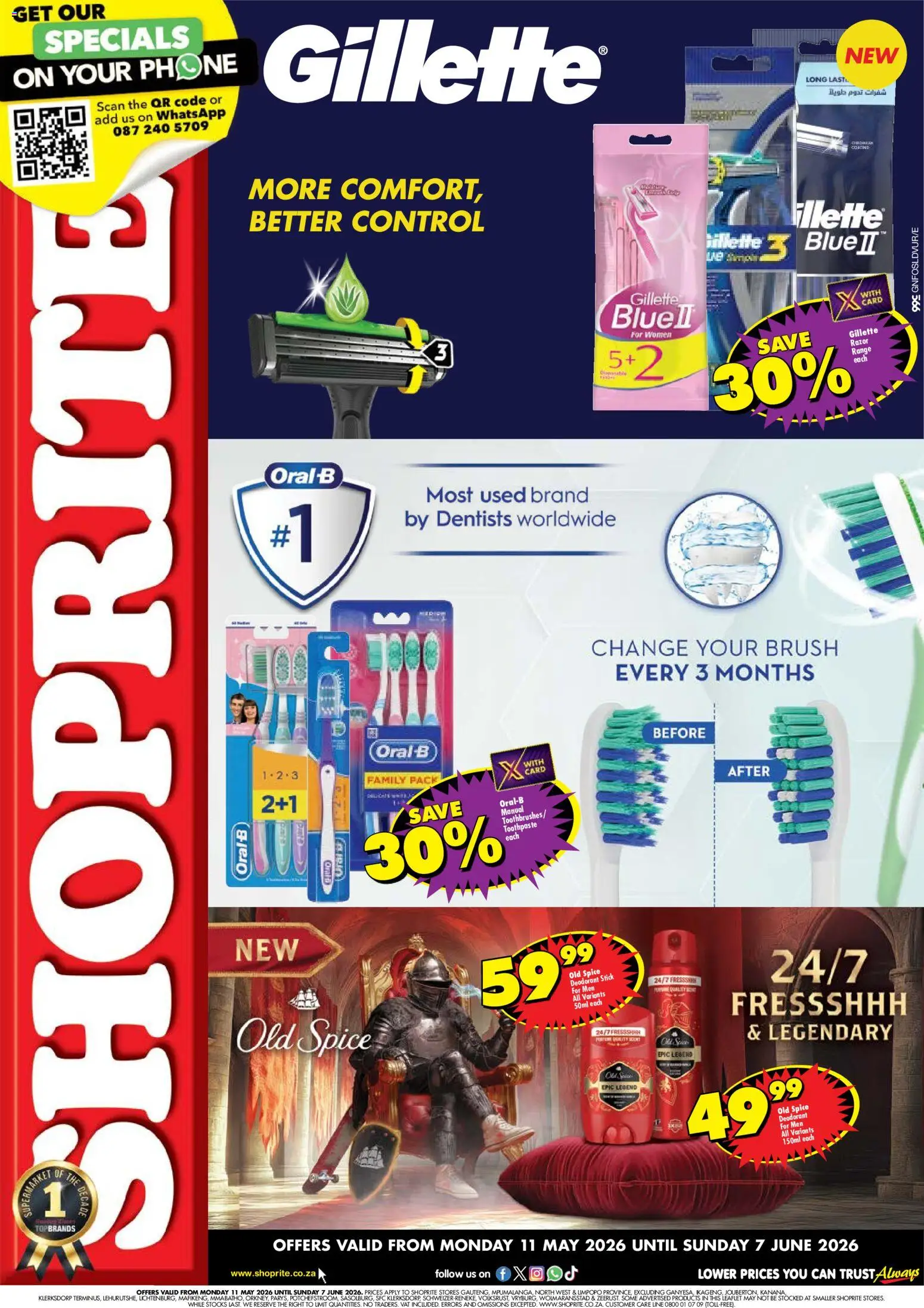 New Shoprite catalogue – valid from 11.05.2026 | Page: 1 | Products: Phone, Brush, Deodorant, Razors