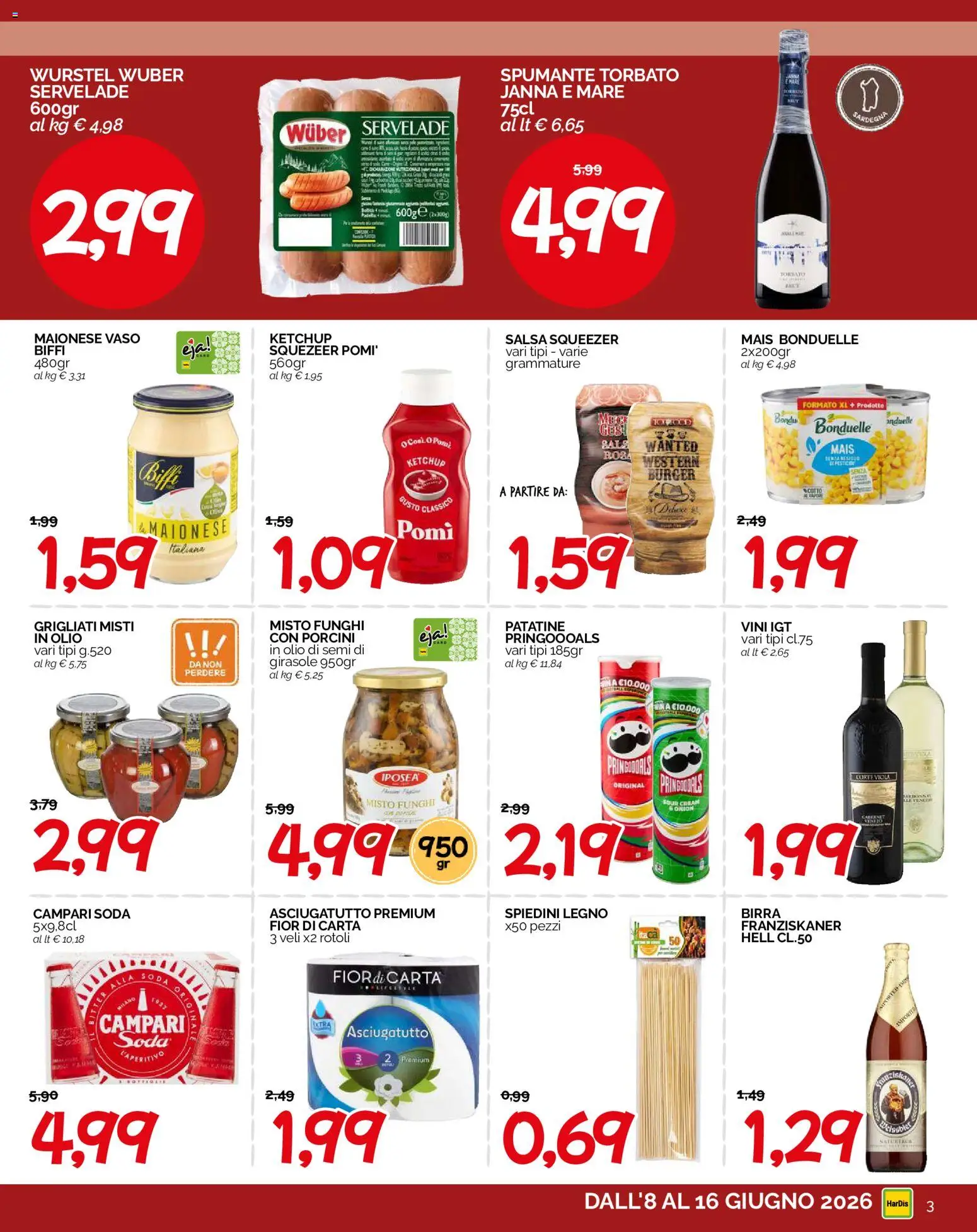 Volantino HarDis del 08.06.2026 | Pagina: 3 | Prodotti: Birra, Ketchup, Vaso, Aperitivo