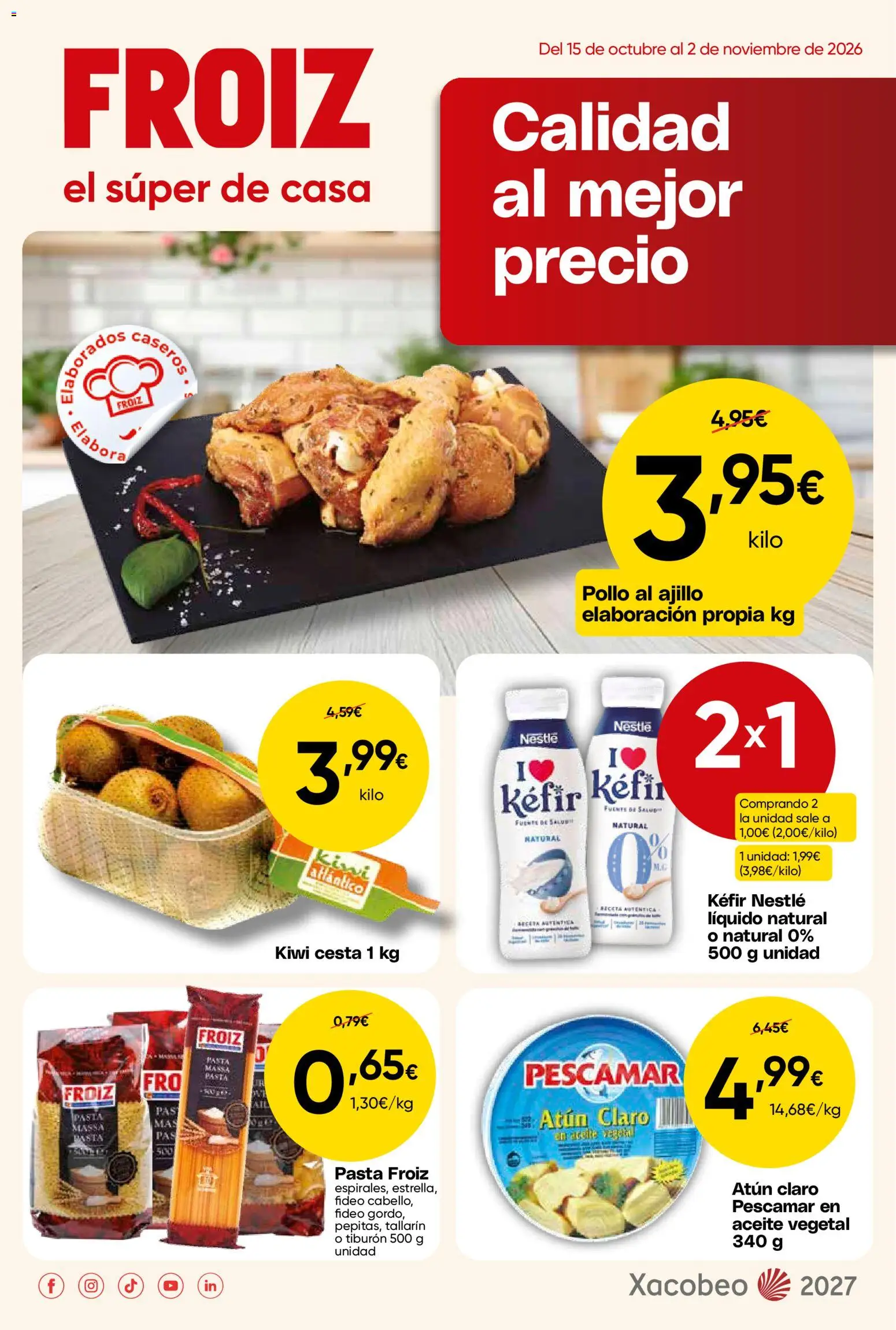 Froiz folleto │ válido desde el 15/10/2026 | Página: 1 | Productos: Kéfir, Kiwi, Pollo, Cesta