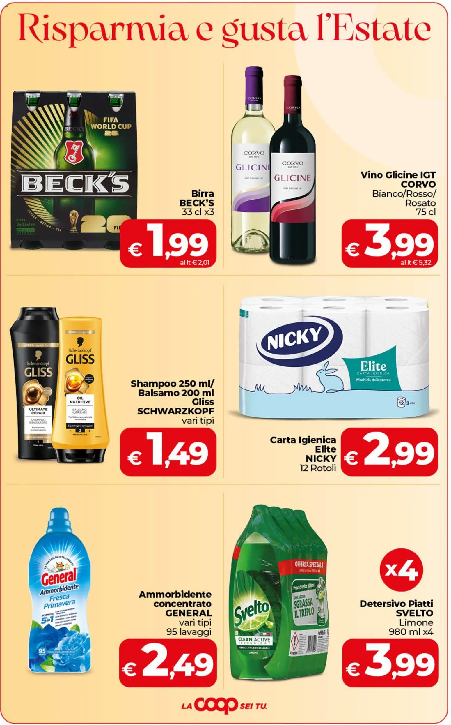 Volantino COOP del 10/07/2026 | Pagina: 4 | Prodotti: Shampoo, Birra, Ammorbidente, Limone