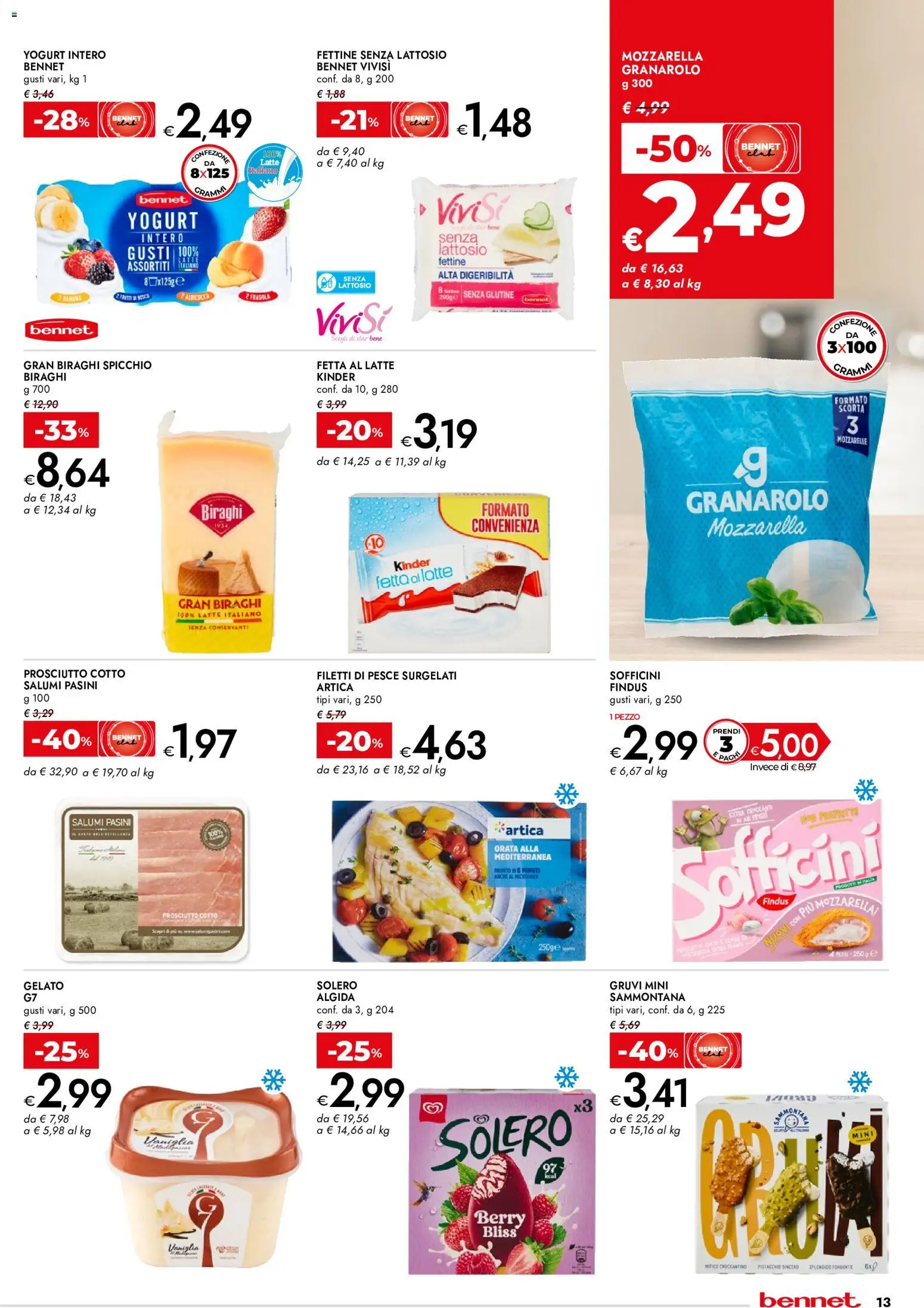 Volantino bennet del 28.05.2026 | Pagina: 13 | Prodotti: Gelato, Orata, Mozzarella, Latte