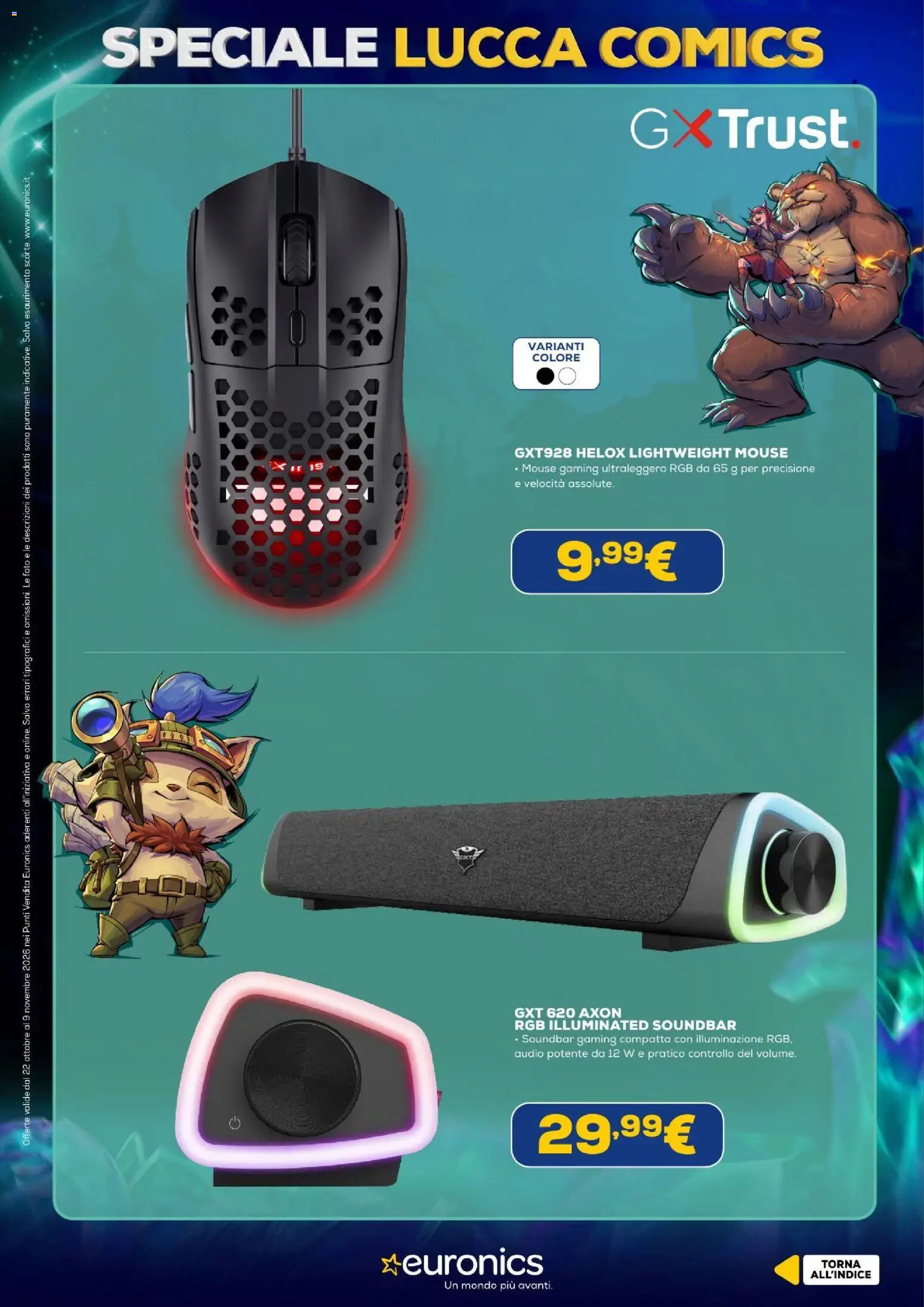 Volantino Euronics del 22/10/2026 | Pagina: 5 | Prodotti: Soundbar, Mouse, Audio, Illuminazione