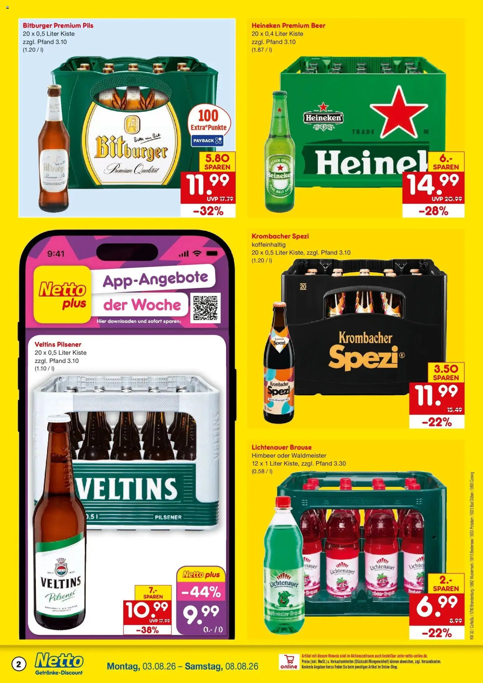 Netto Marken-Discount Prospekt Potsdam (ab 03.08.2026) » Angebote | Seite: 2 | Produkte: Bitburger, Bad, Pils, Krombacher