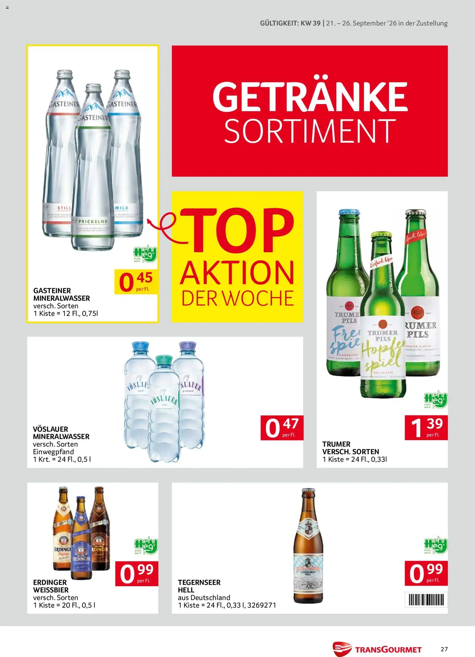 Transgourmet Zustellaktion gültig ab 20.09.2026 | Seite: 27 | Produkte: Getränke, Spiel, Mineralwasser