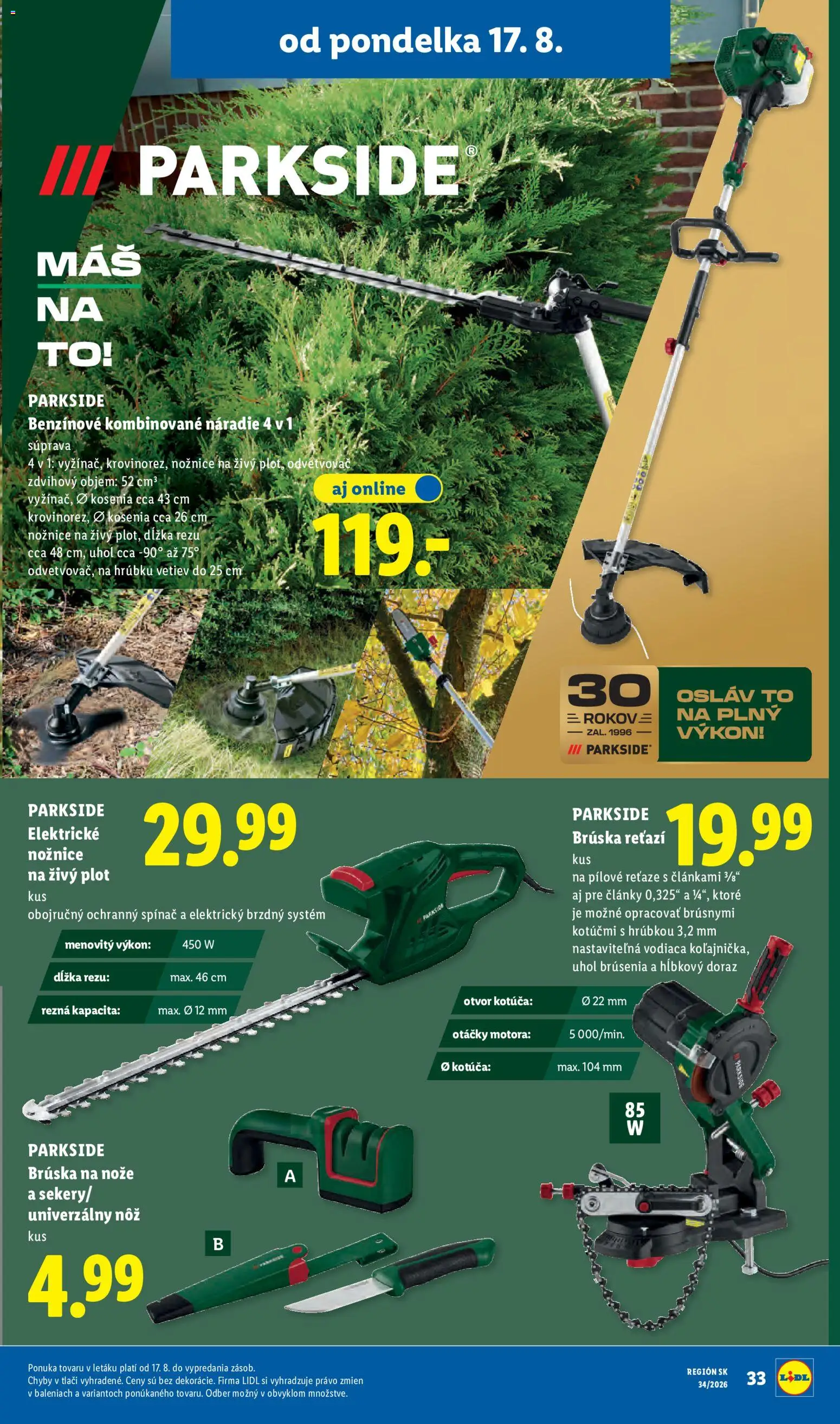 Nové Lidl akcie – leták je platný od 17.08.2026 | Strana: 47 | Produkty: Nožnice na živý plot, Náradie, Parkside