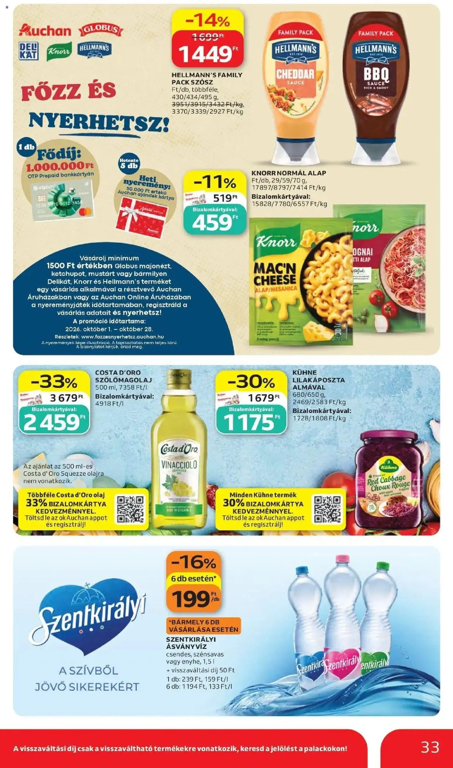Auchan akciós újság Szolnok - 2026.10.15. -tól/töl > akció, lapozható szórólap 🛍️ | Oldal: 33 | Termékek: Szőlőmagolaj, Szentkirályi, Olaj, Szósz