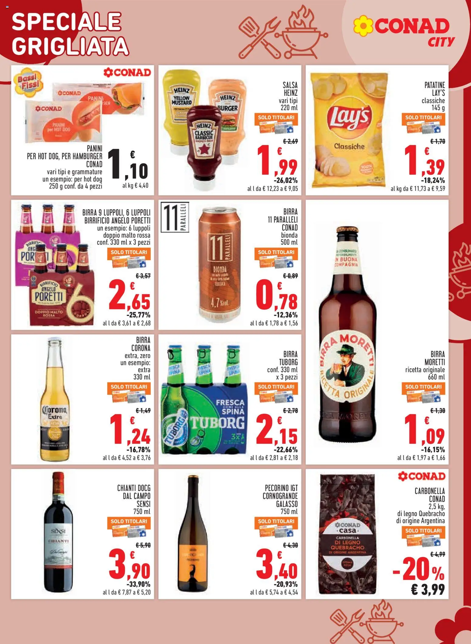 Volantino Conad del 29/07/2026 | Pagina: 7 | Prodotti: Birra, Patatine, Birra Moretti, Hamburger