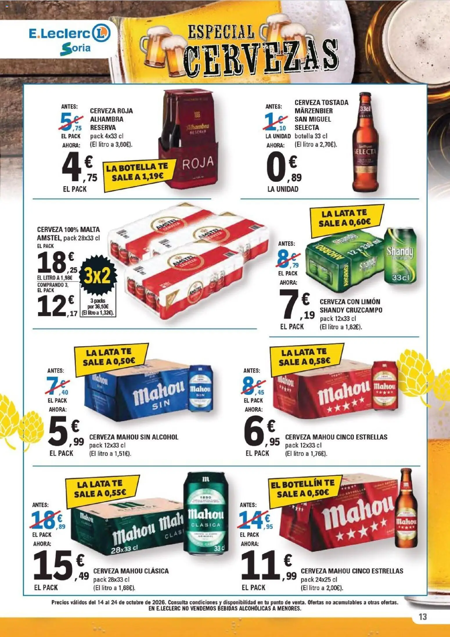 E.Leclerc - Soria │ válido desde el 14/10/2026 | Página: 13 | Productos: Cerveza, Té, Bebidas, Alcohol