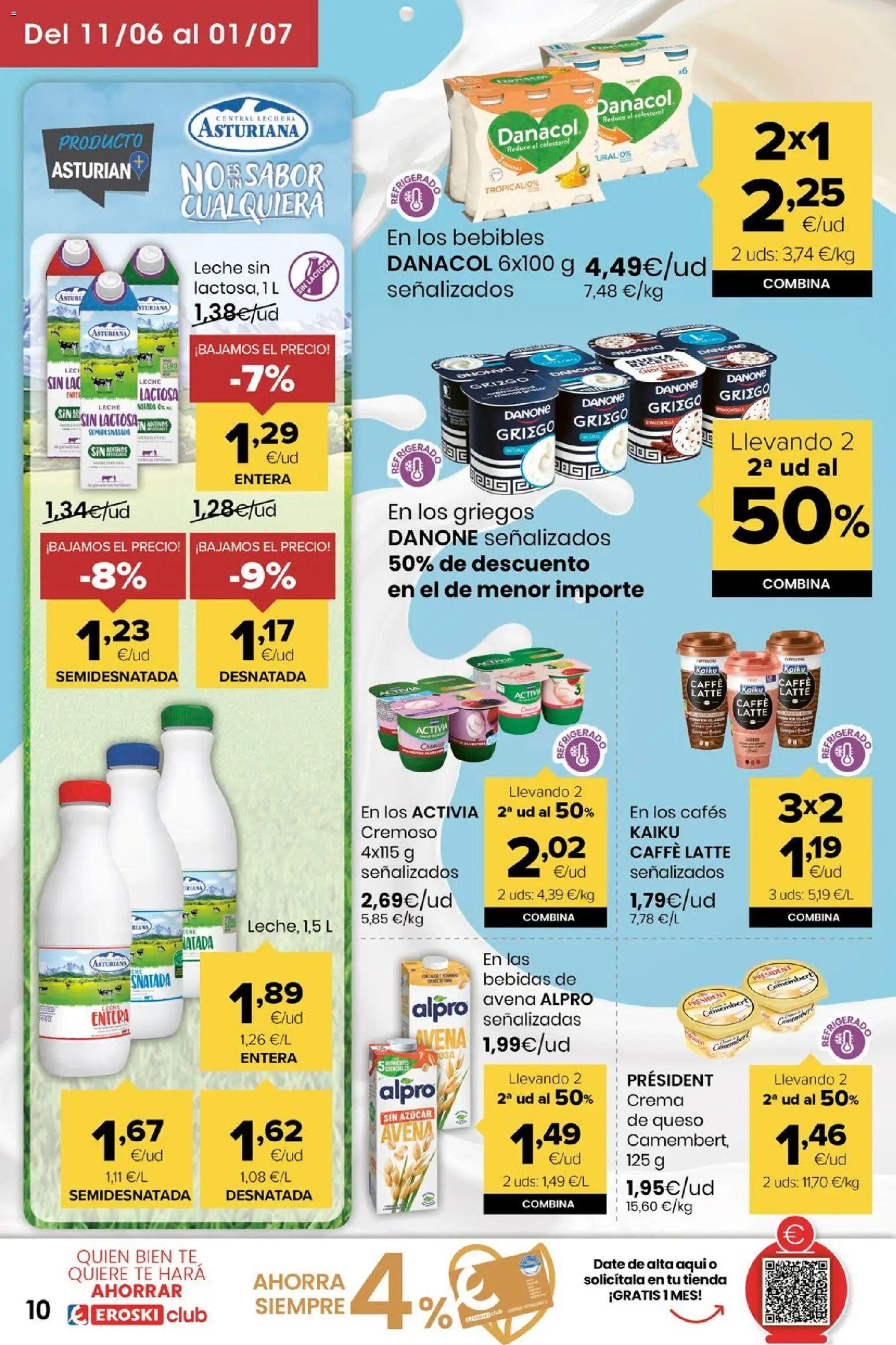 Eroski Miramos por ti! │ válido desde el 11.06.2026 | Página: 10 | Productos: Leche, Queso, Crema, Té