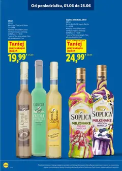 Pogląd oferty "Soplica Milkshake, likier Malina-Matcha lub Jagoda-Wanilia, 500 ml bottles of Soplica Milkshake liqueur in Raspberry-Matcha or Blueberry-Vanilla flavors." - ważna od 01.06.2026 | Strona: 24 | Produkty: Malina, Banan