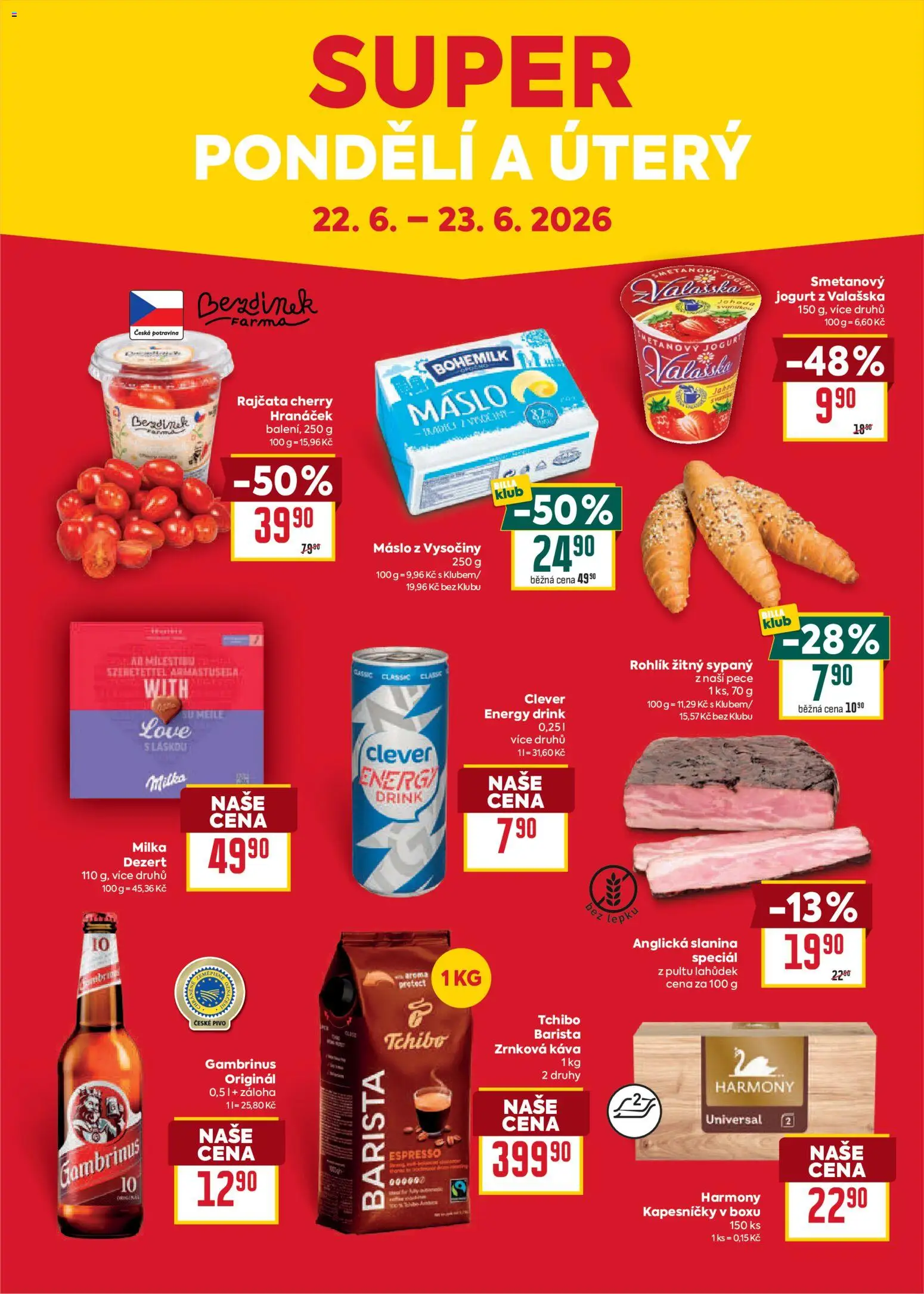 Billa Malý leták od 17.06.2026 | Strana: 8 | Produkty: Smetanový jogurt, Rajčata, Slanina, Clever