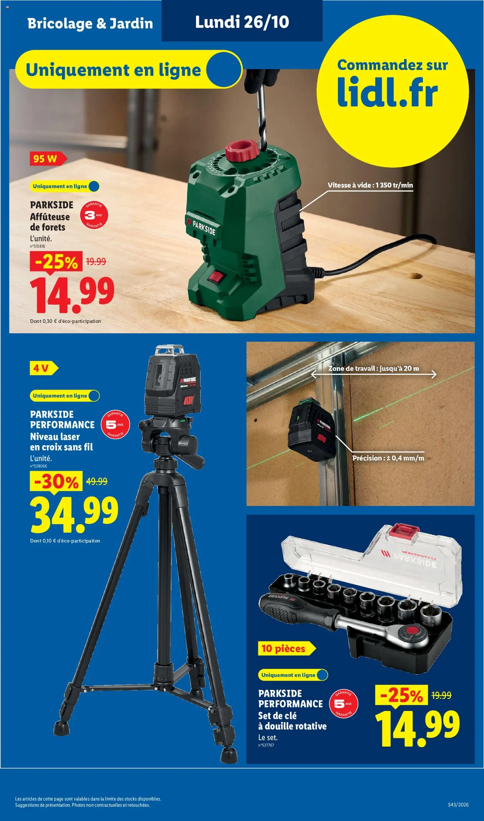{H1} | Page: 3 | Produits: Bricolage, Douille, Parkside affuteuse, Niveau laser en croix