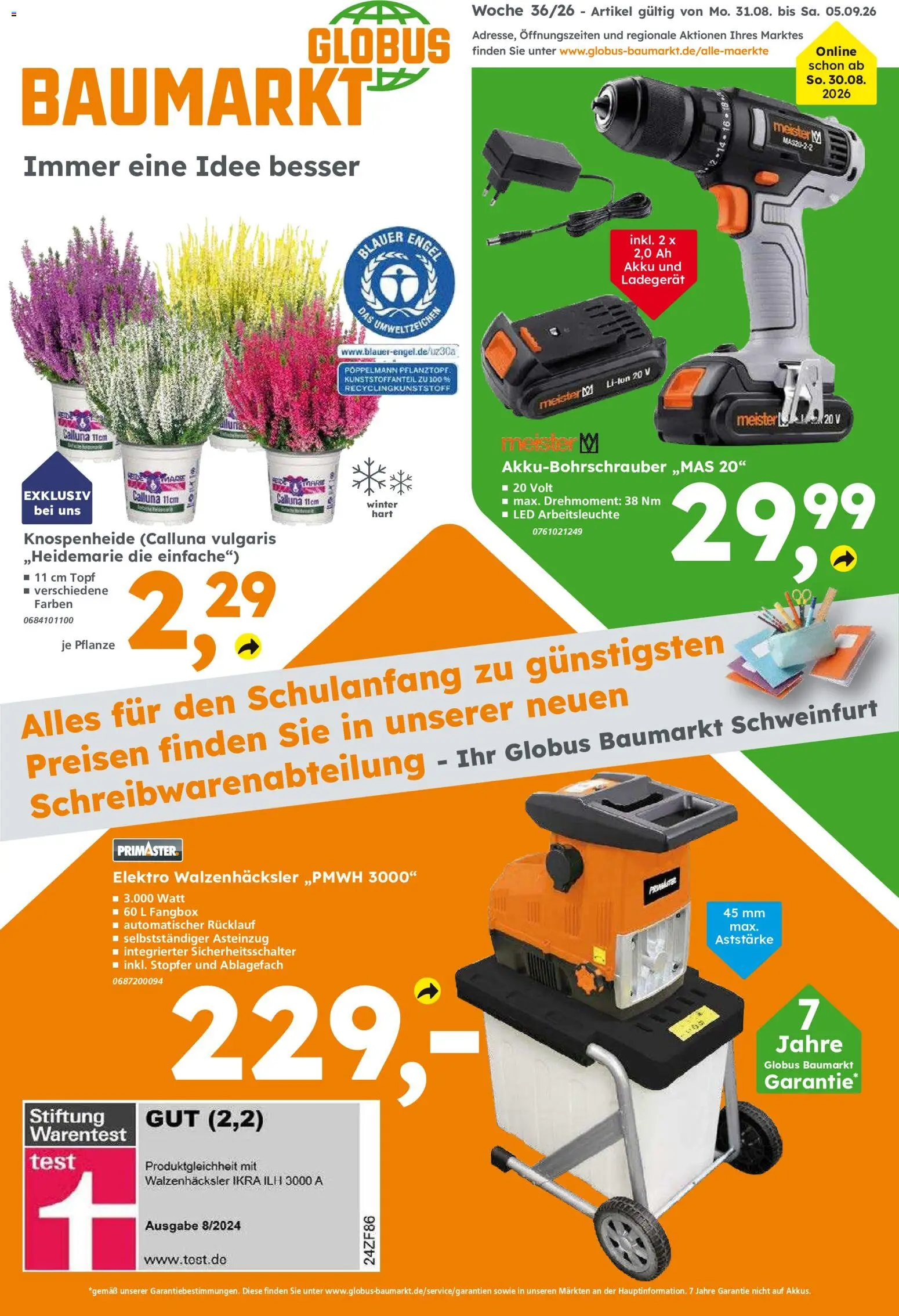 Globus Baumarkt Prospekt Weinstadt-Endersbach – gültig ab 31.08.2026 | Seite: 1 | Produkte: Ladegerät