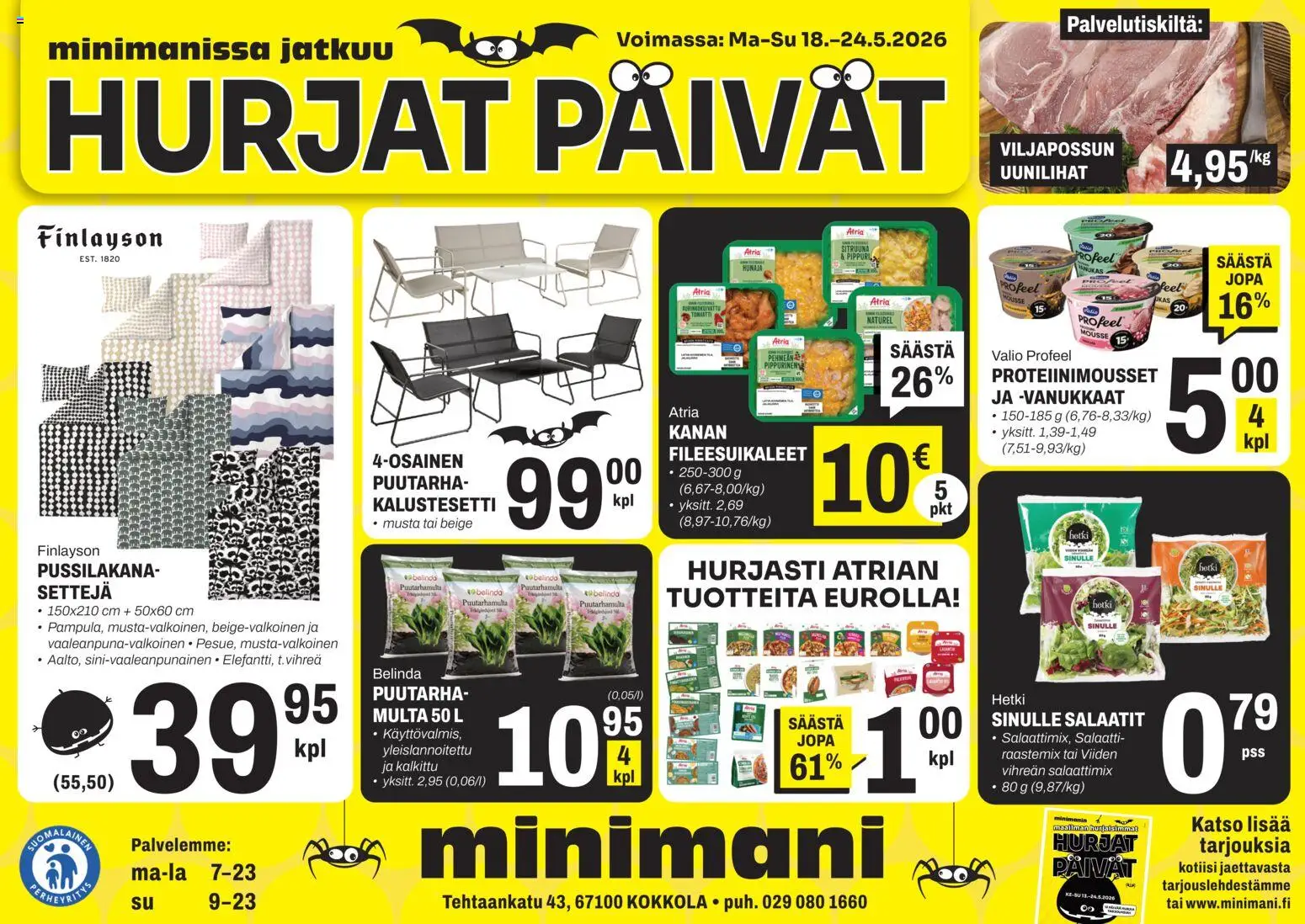 Minimani Tarjoukset - Kokkola – voimassa 18.05.2026 alkaen | Sivu: 1 | Tuotteet: Mousse, Multa, Salaatti