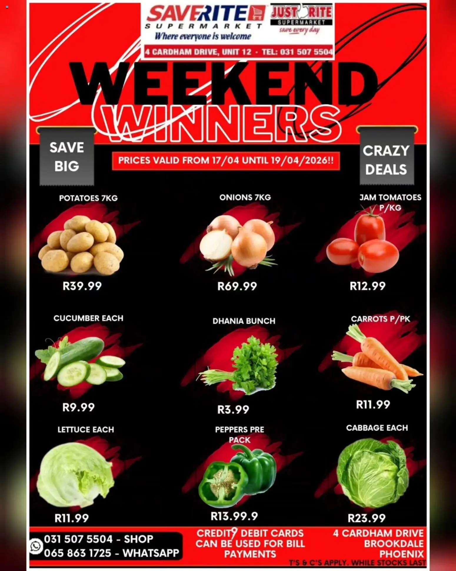 New Saverite catalogue – valid from 17.04.2026 | Page: 2 | Products: Tomatoes, Carrots, Onions, Lettuce