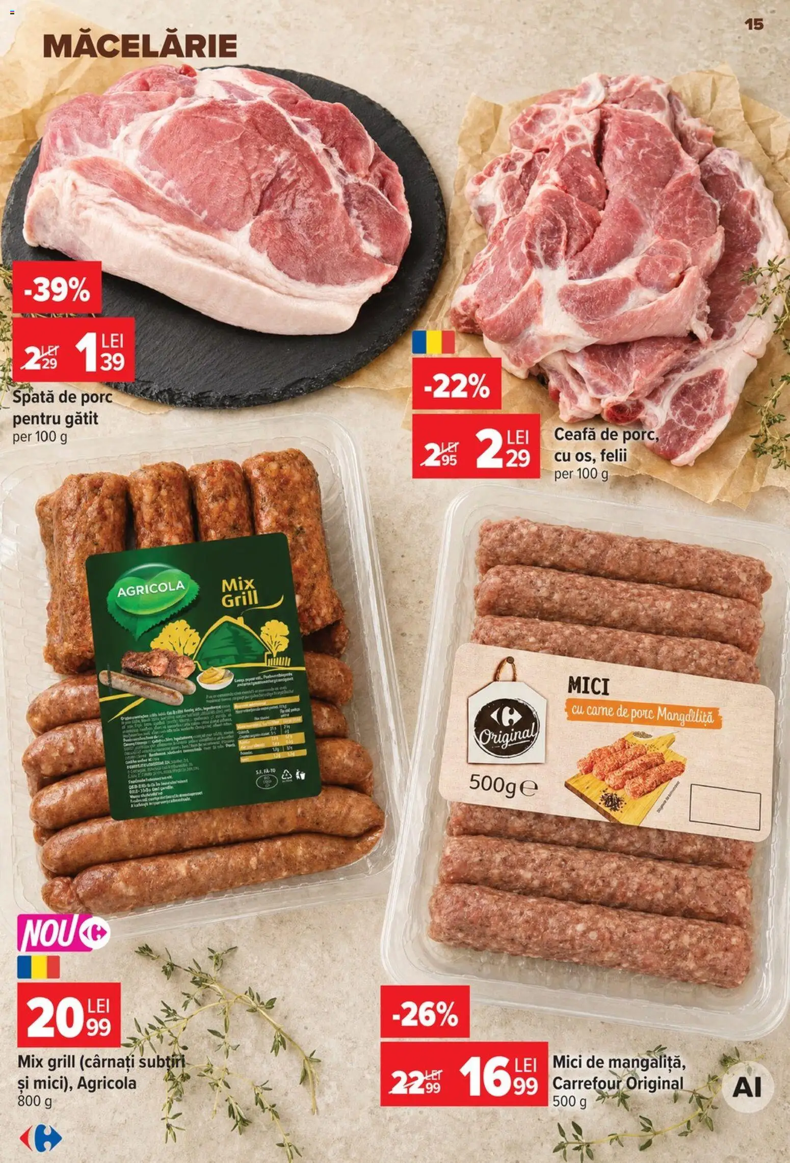 Noul catalog Carrefour – valabil de la 12.08.2026 | Pagină: 16 | Produse: Spata de porc, Agricola, Mici, Cârnați