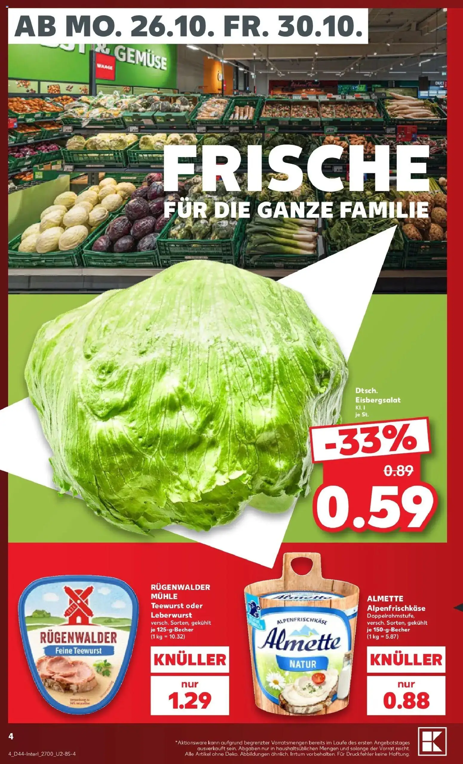 Prospekt Kaufland ab 26.10.2026 » Angebote Online zum Blättern | Seite: 8 | Produkte: Almette, Mühle, Eisbergsalat, Gemüse