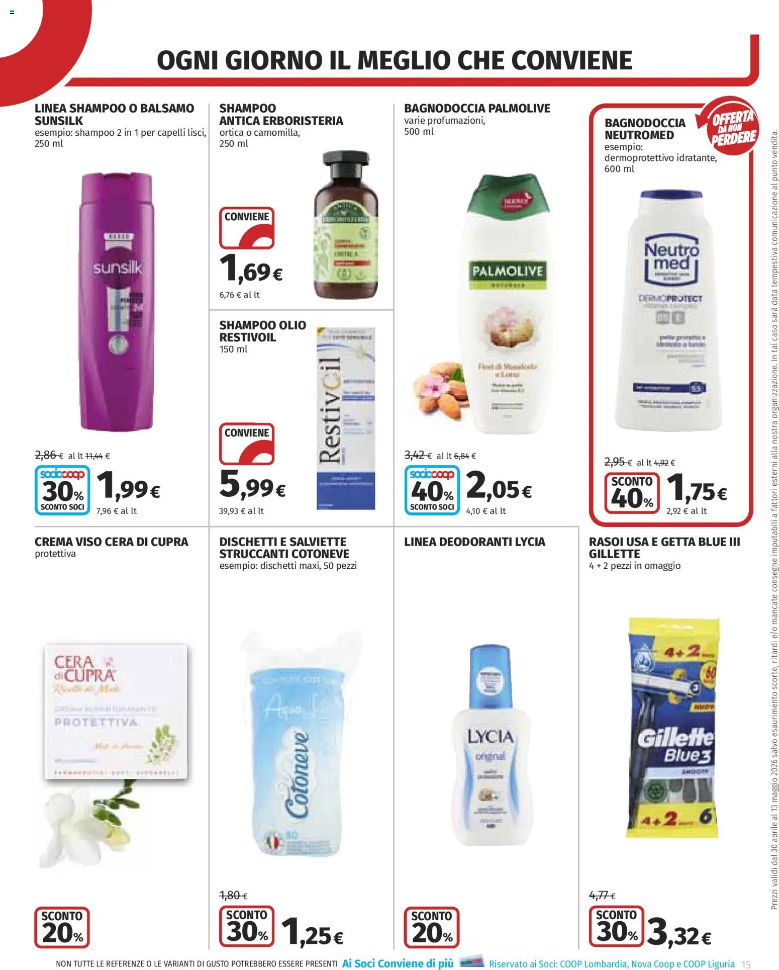 Volantino COOP del 30.04.2026 | Pagina: 15 | Prodotti: Shampoo, Balsamo, Crema, Crema viso