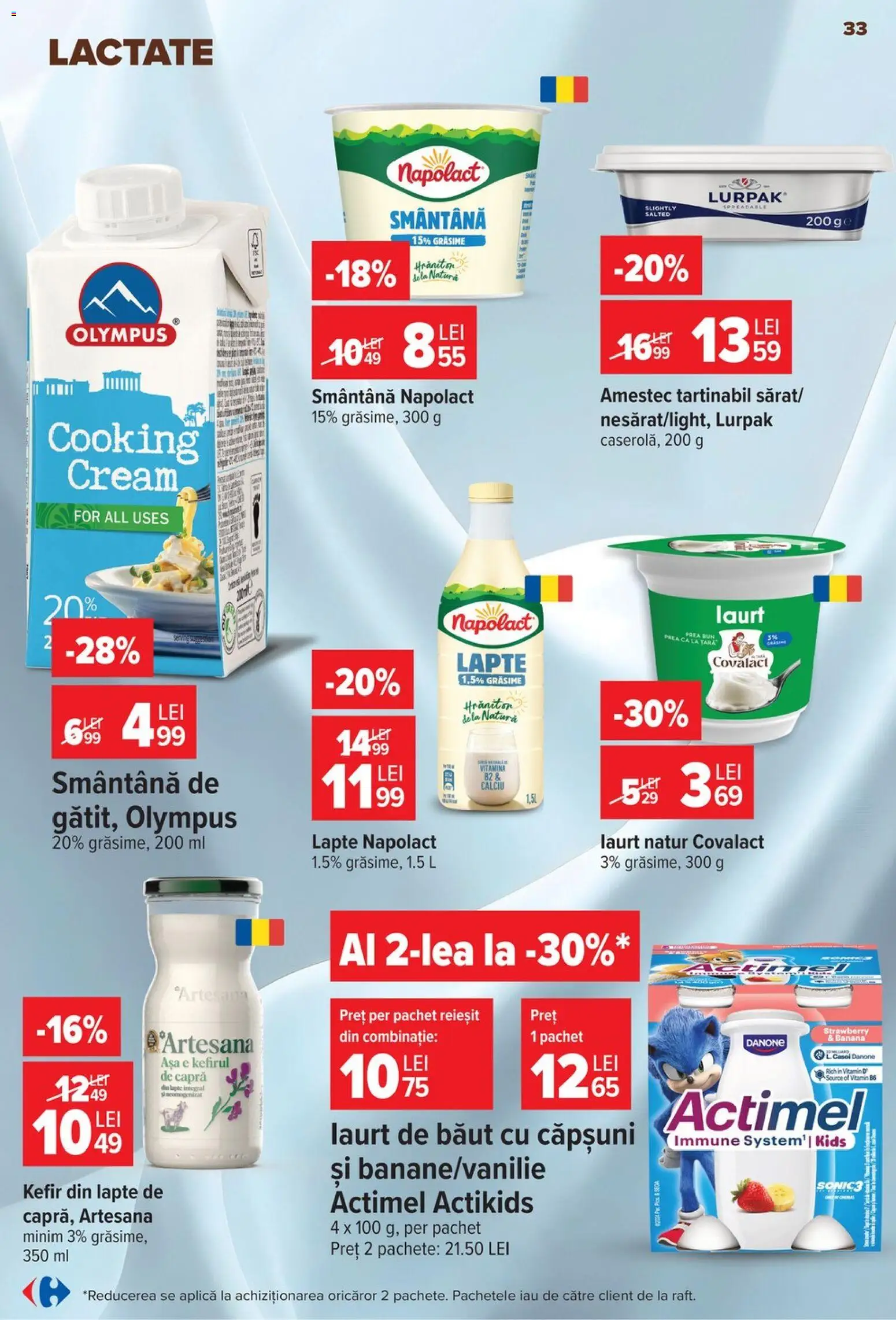 Noul catalog Carrefour – valabil de la 19.08.2026 | Pagină: 33 | Produse: Aplică, Lapte, Căpșuni, Smântână