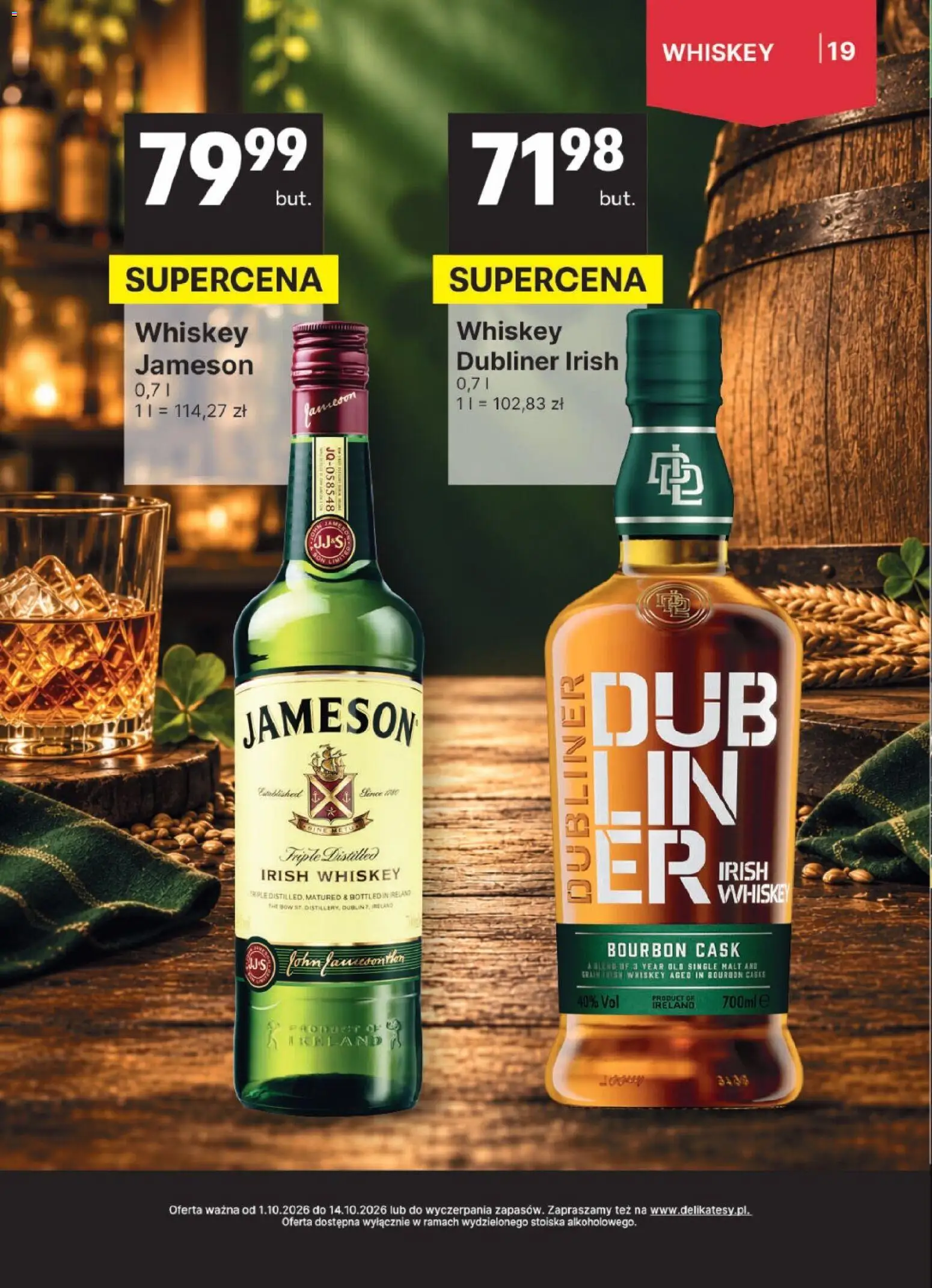 Delikatesy Centrum gazetka - DeliBarek od 01.10.2026 | Strona: 19 | Produkty: Jameson, Bourbon, Irish whiskey
