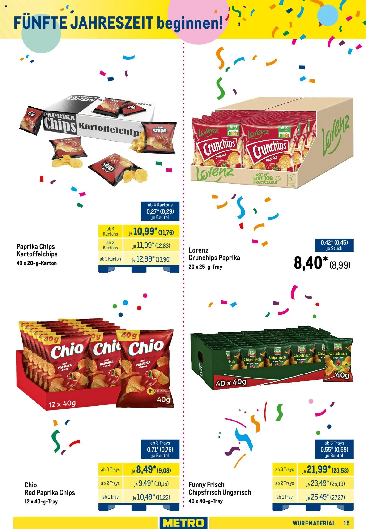 Metro Wurfmaterial Karneval – gültig ab 28.09.2026 | Seite: 15 | Produkte: Funny frisch, Paprika, Lorenz crunchips, Chips