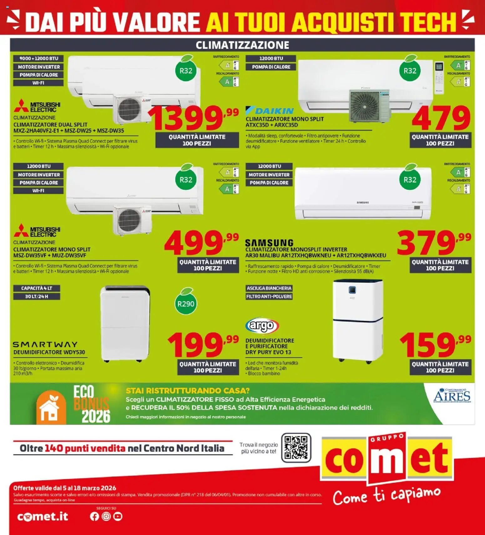 Volantino Comet del 05.03.2026 | Pagina: 36 | Prodotti: Climatizzatore, Deumidificatore, Tè, Samsung