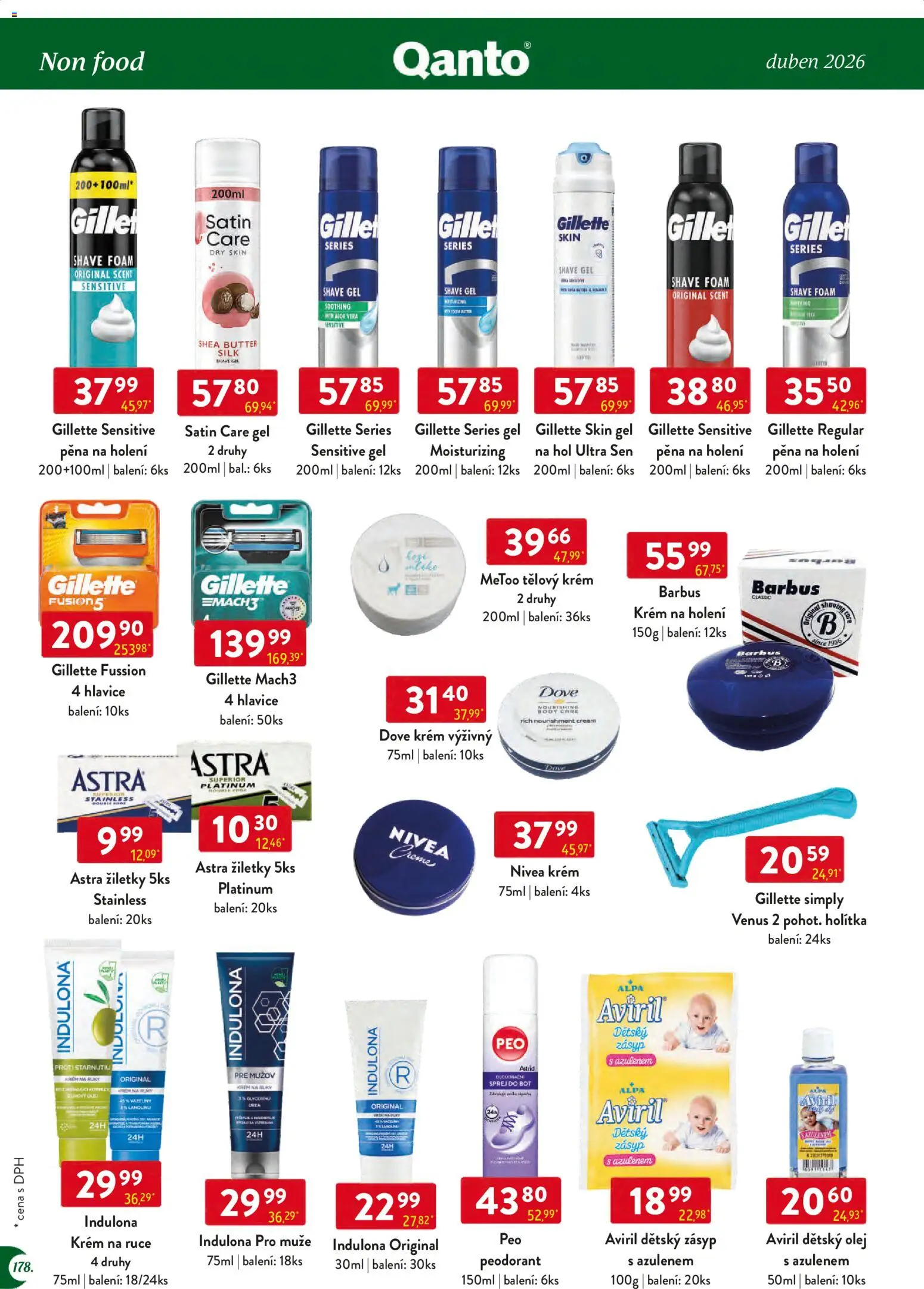 Astur & Qanto leták - Velkoobchod 04/2026 od 01.04.2026 | Strana: 178 | Produkty: Pěna na holení, Krém, Aloe vera, Gillette Mach3