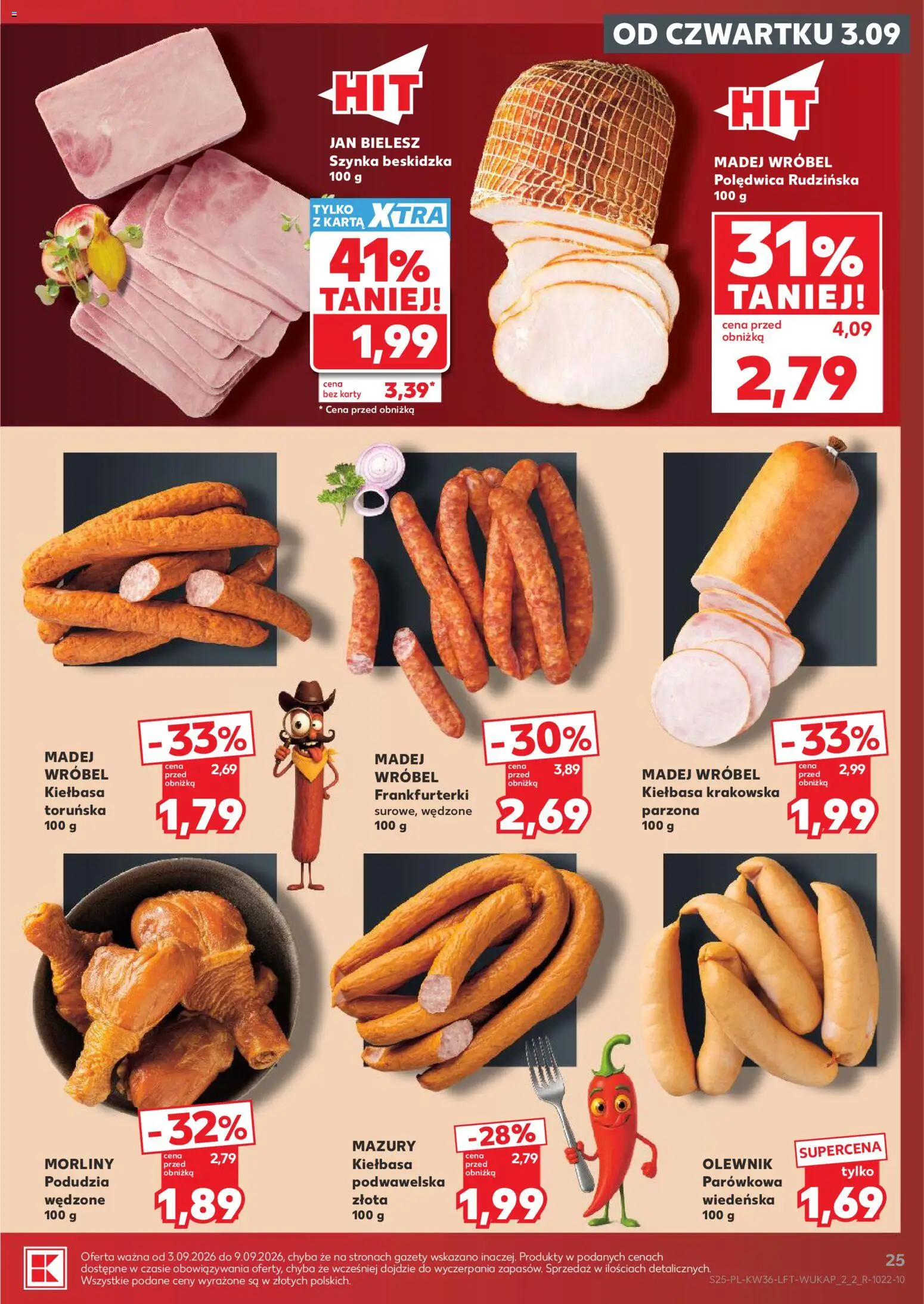 Kaufland gazetka od 03.09.2026 | Strona: 25 | Produkty: Kiełbasa, Karta, Kiełbasa toruńska, Frankfurterki