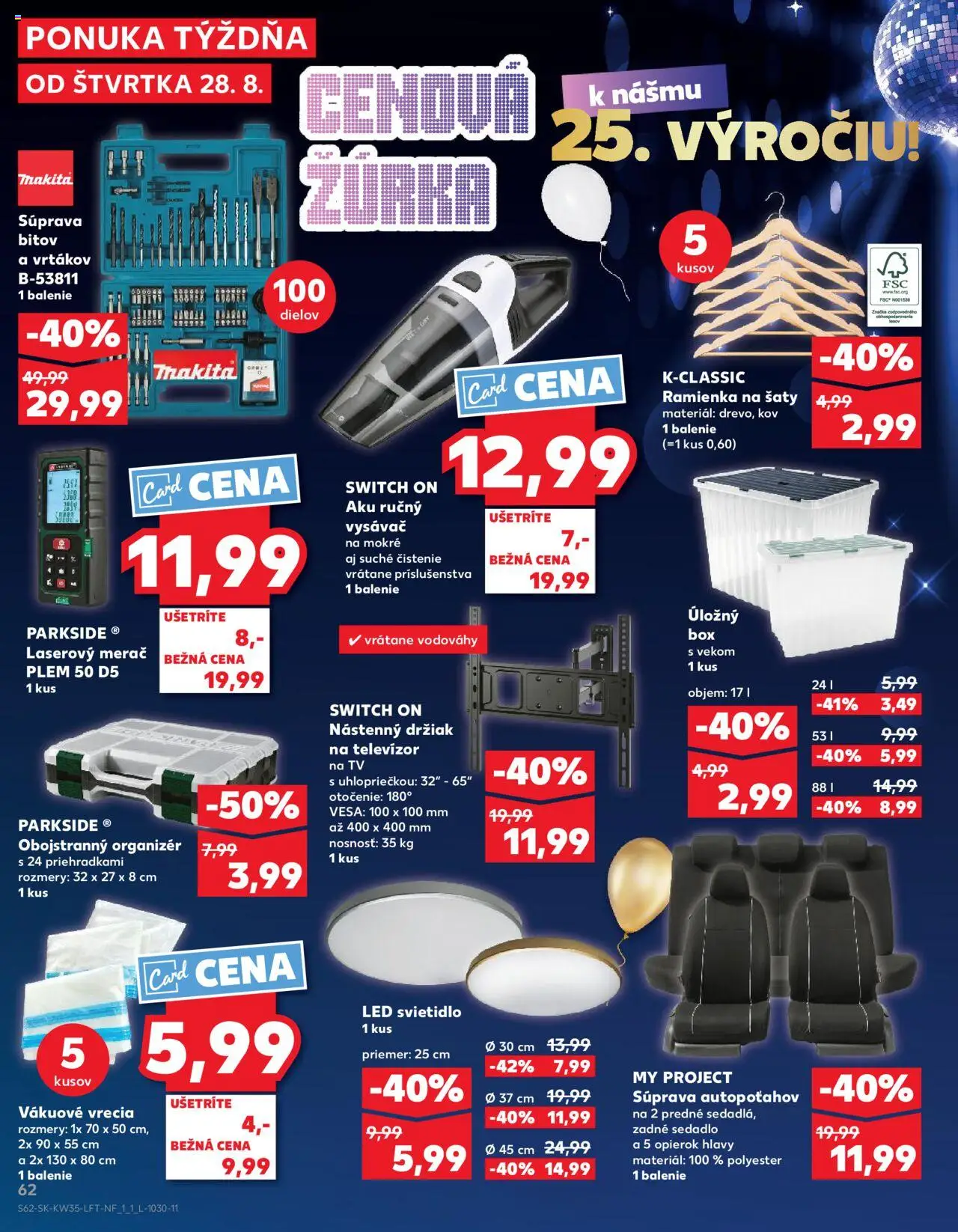 Nové Kaufland akcie – leták je platný od 28.08.2025 | Strana: 62 | Produkty: Organizér, Tv, Laser, Laserový merač