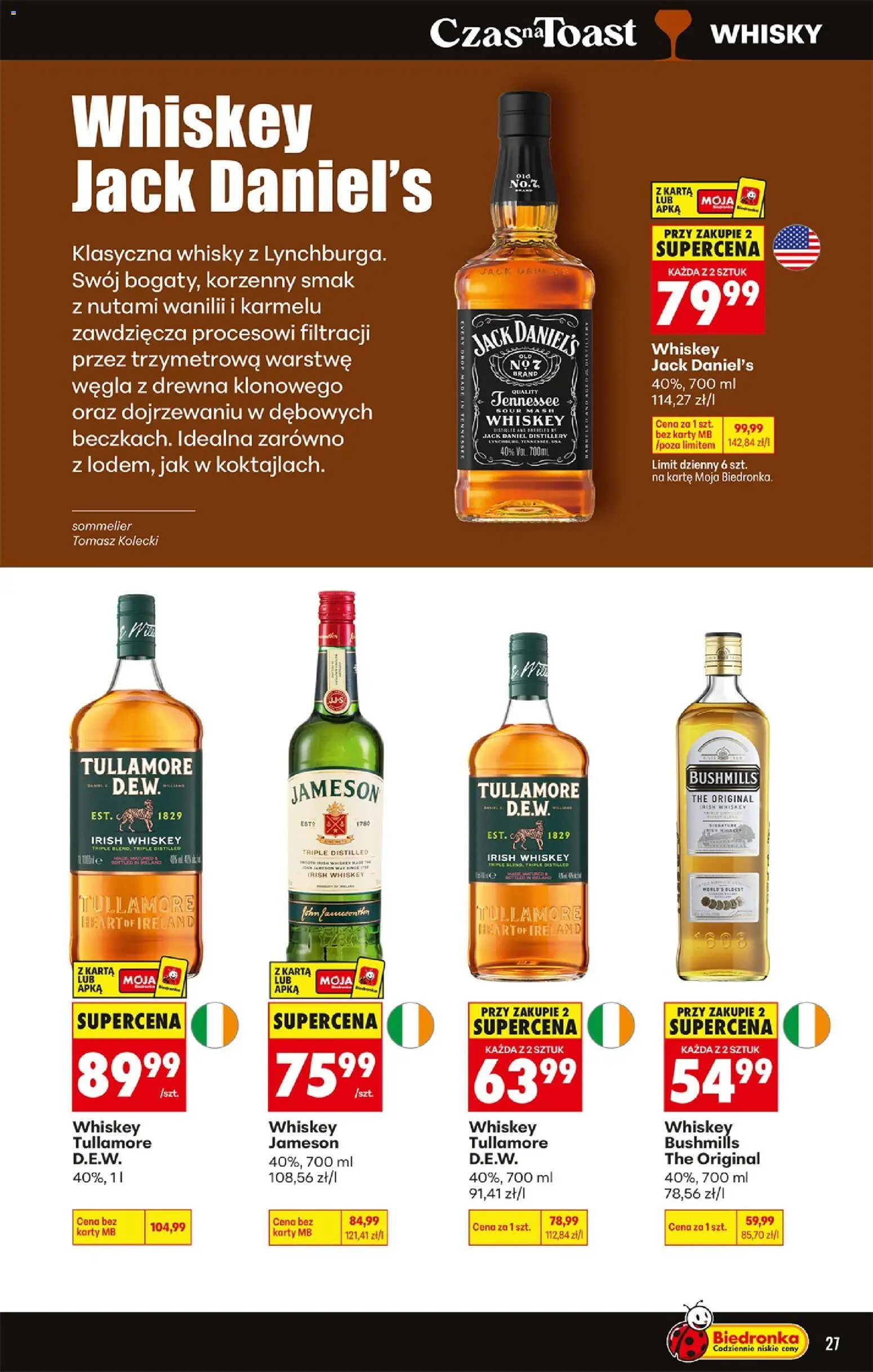 Biedronka Polsko leták - Czas na toast od 27.07.2026 | Strana: 27 | Produkty: Jameson, Whisky, Jack Daniel’s, Karty