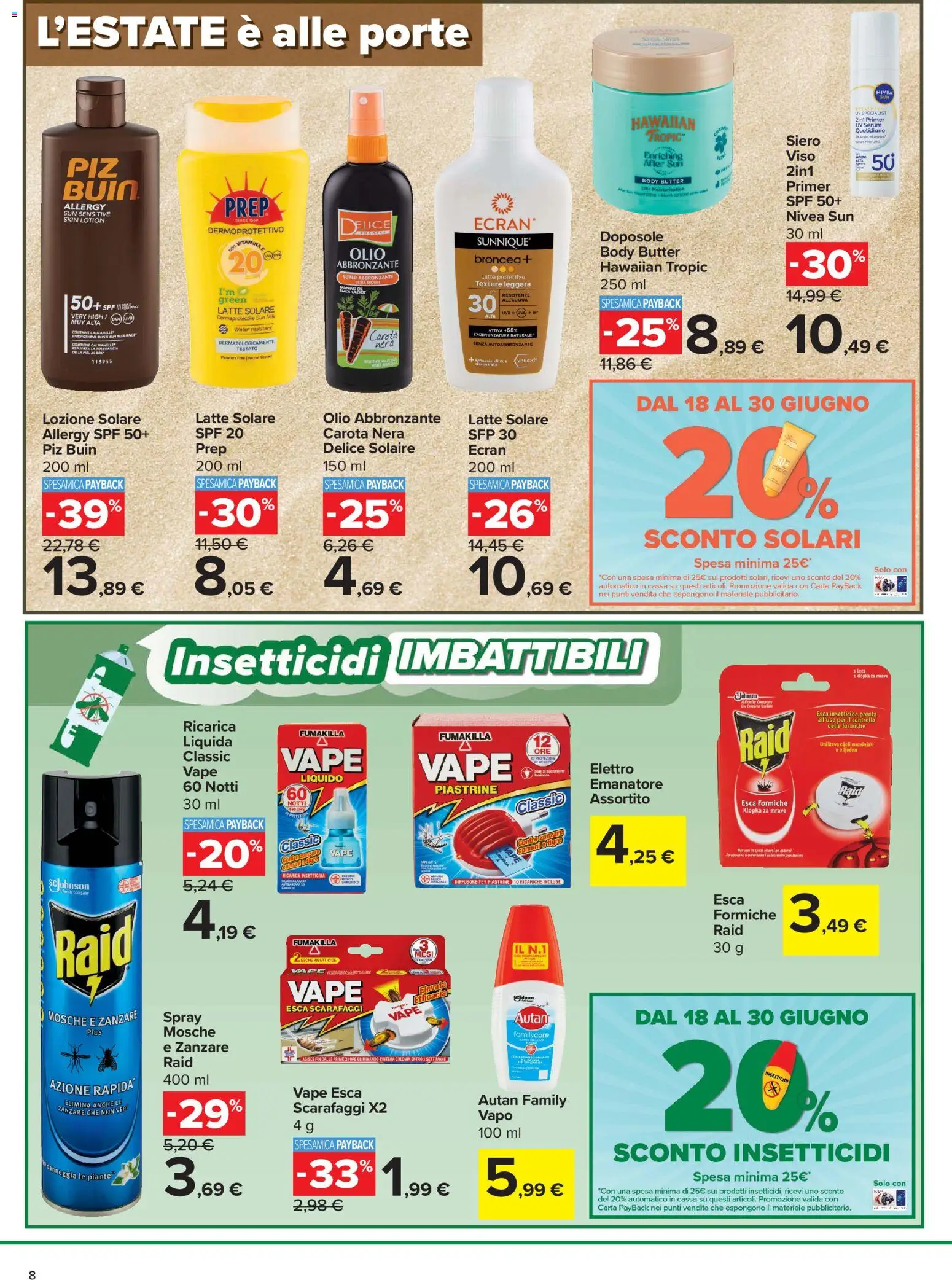 Volantino Carrefour del 18.06.2026 | Pagina: 8 | Prodotti: Carota, Autoabbronzante, Olio, Insetticida
