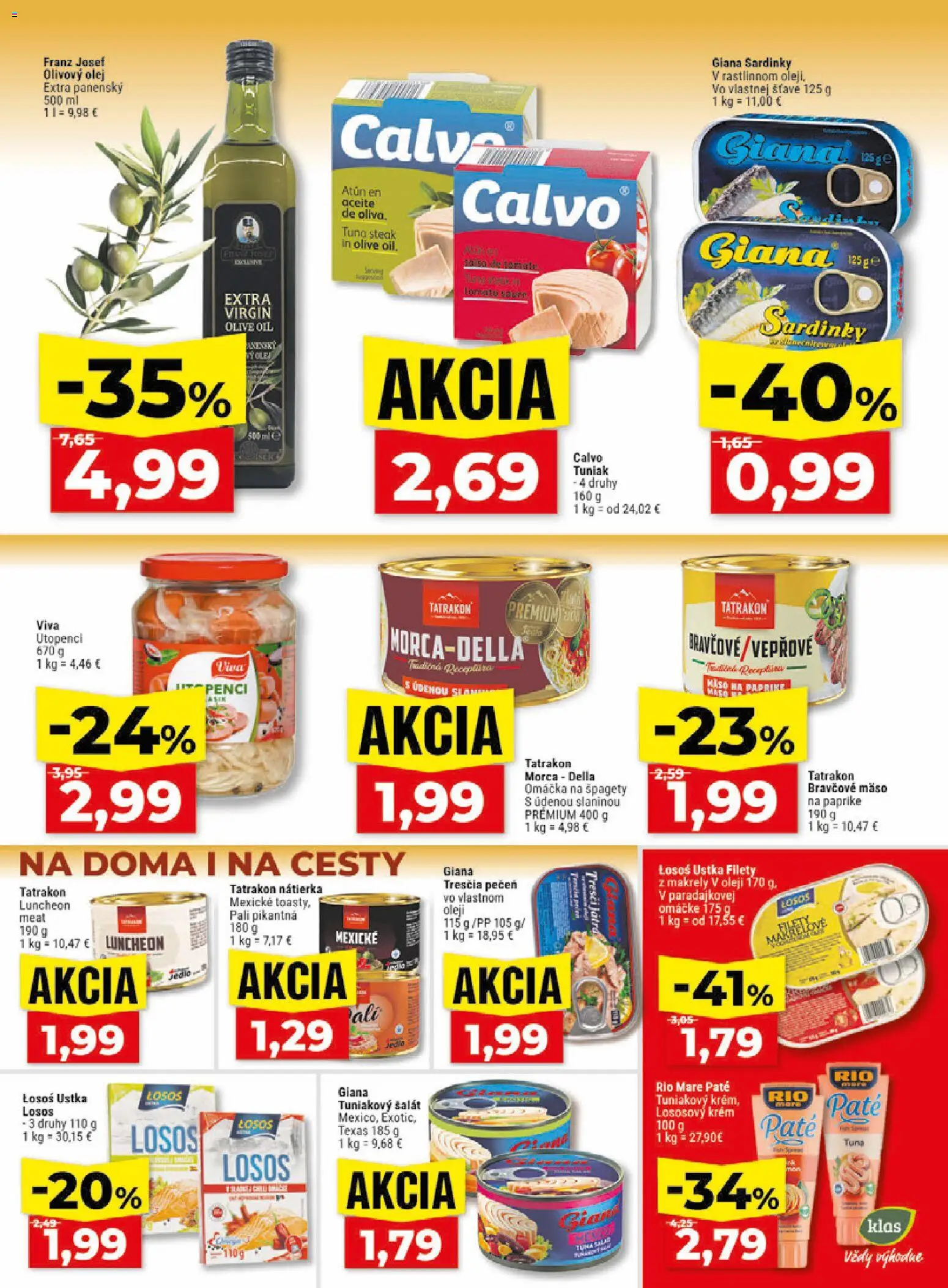 Nové Klas akcie – leták je platný od 10.08.2026 | Strana: 16 | Produkty: Olej, Pečeň, Tuniakový šalát, Steak