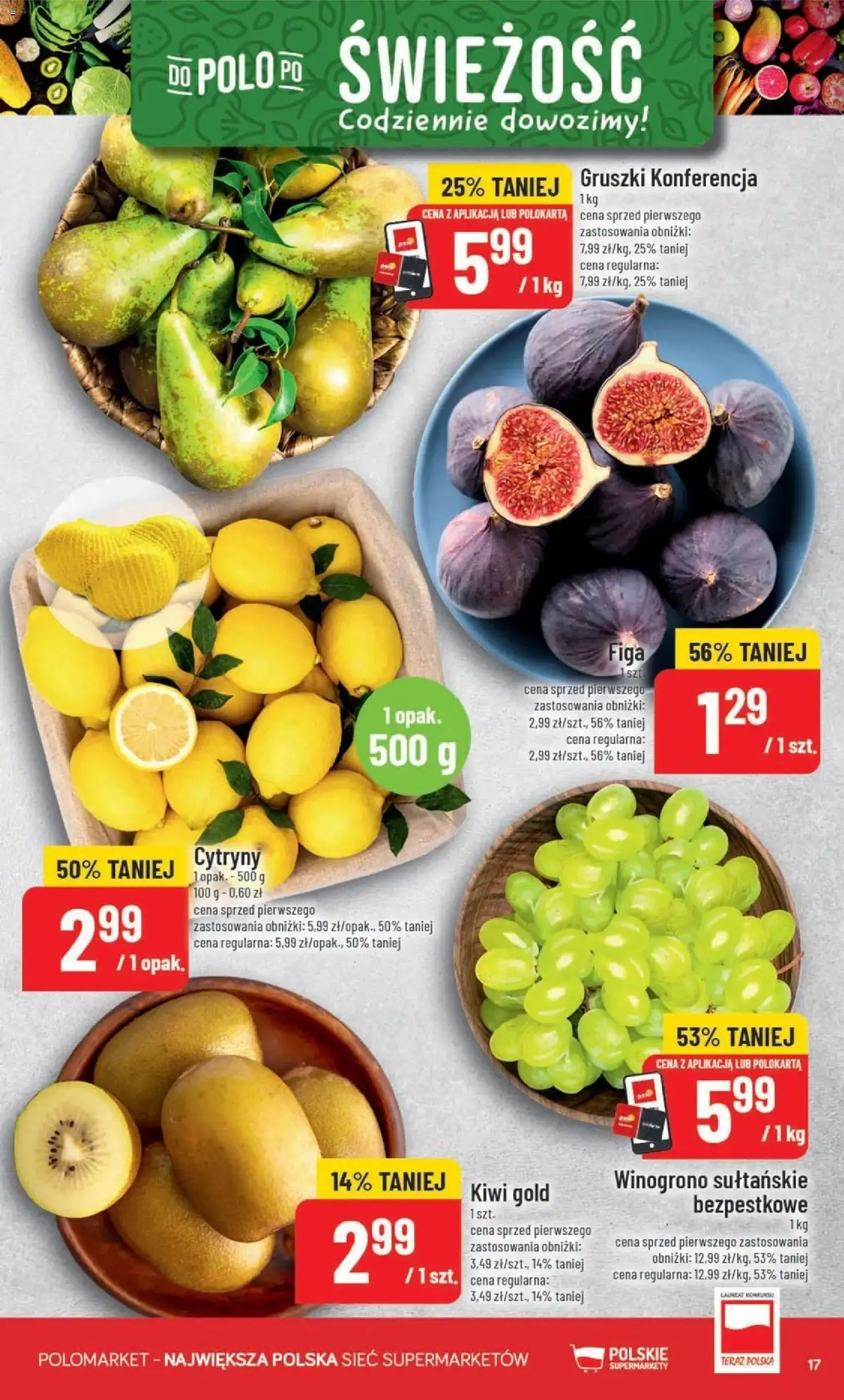 Nowa POLOmarket gazetka od jutra 30.09.2026 | Strona: 17 | Produkty: Gruszki, Winogrono, Cytryny, Kiwi