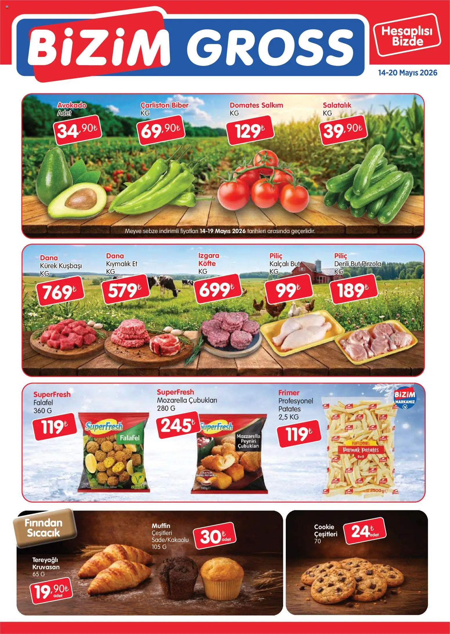 Bizim Toptan - Bizim Gross Fırsat Bülteni - 14.05.2026 tarihinden itibaren geçerlidir | Sayfa: 2 | Ürünler: Domates, Salatalık, Patates, Pirzola