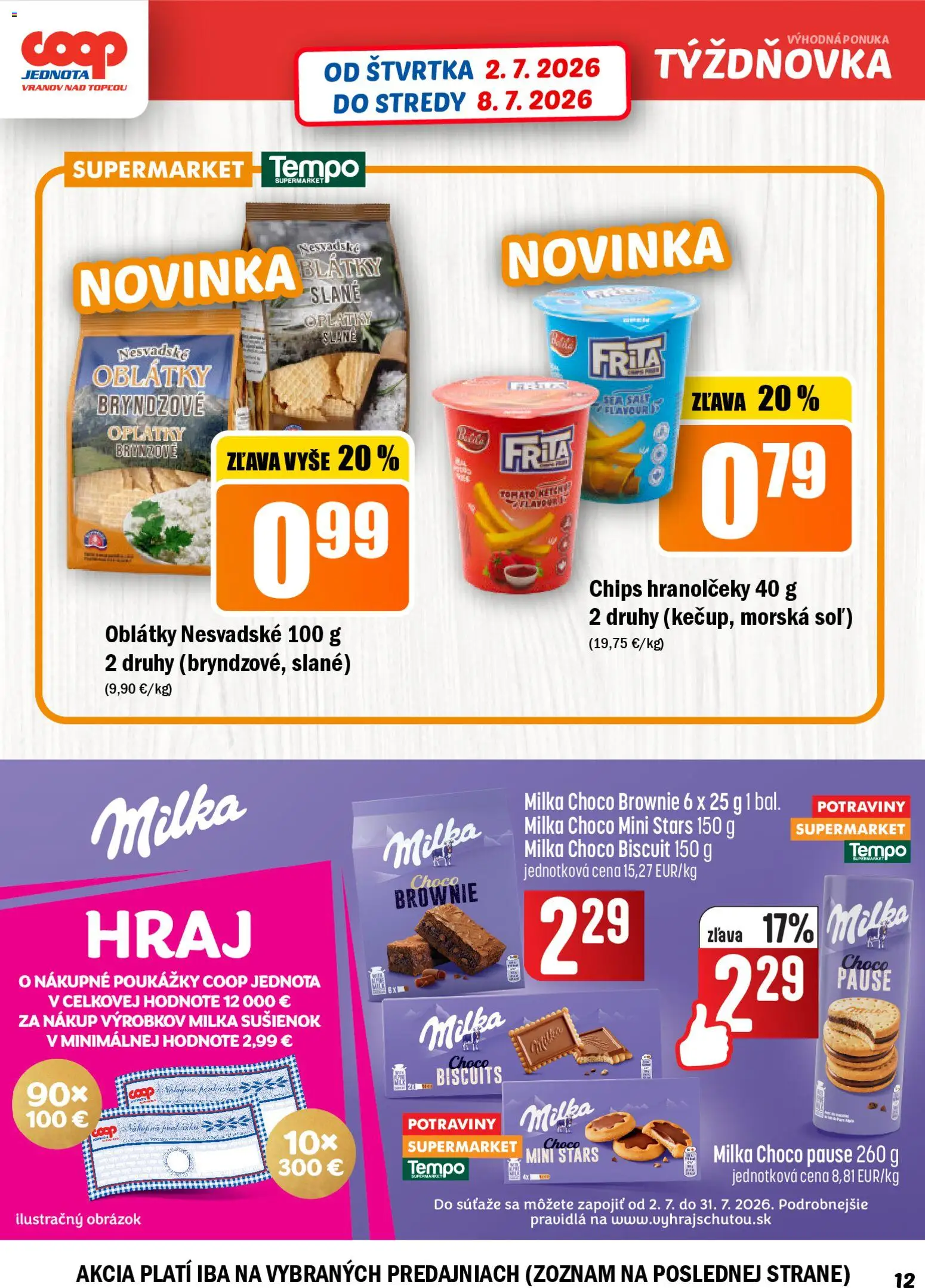 Nové COOP Jednota akcie – leták je platný od 02.07.2026 | Strana: 12 | Produkty: Milka, Soľ