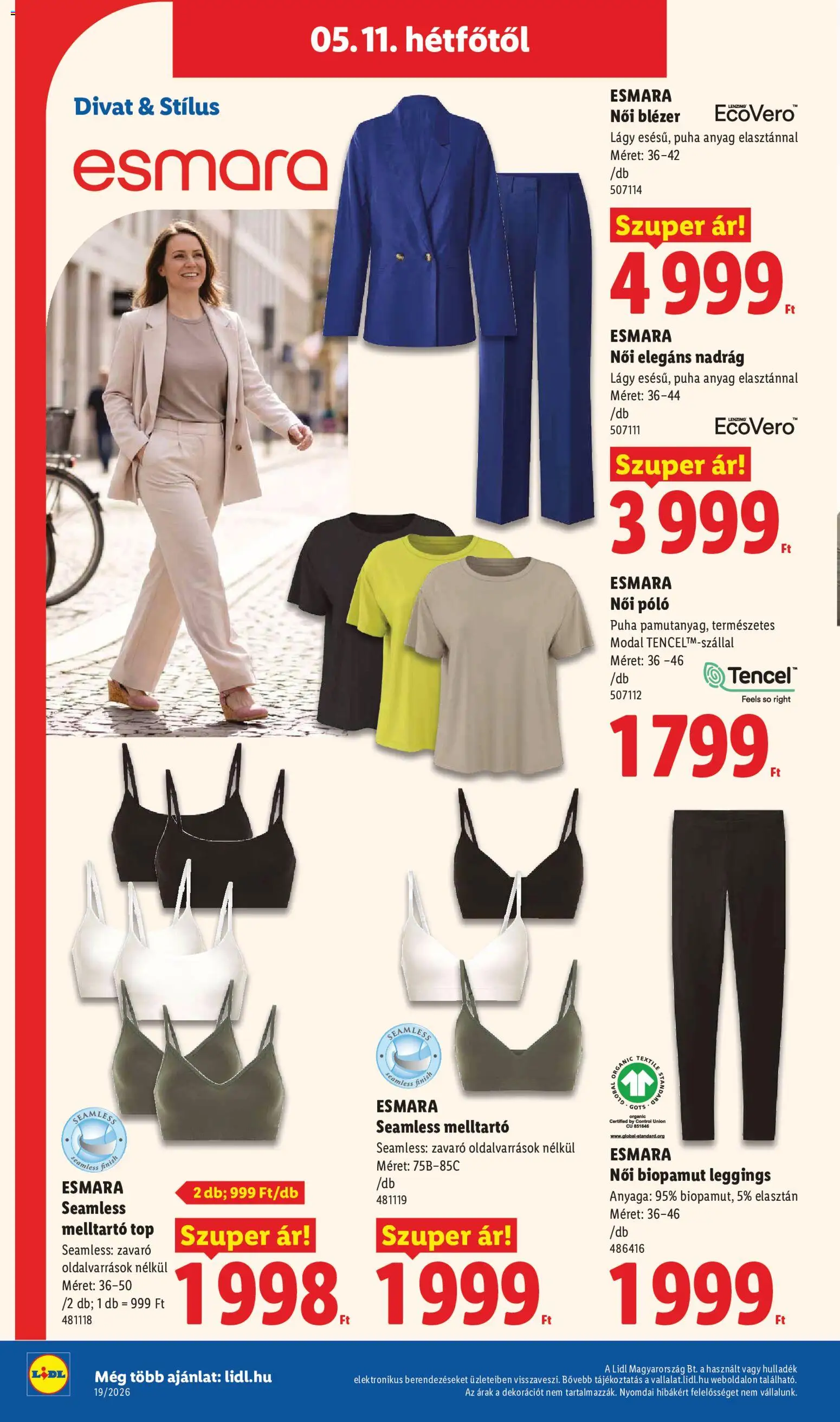Lidl akciós ujság - amely érvényes a következő dátumtól: 07.05.2026 | Oldal: 62 | Termékek: Blézer, Női póló, Nadrág, Leggings