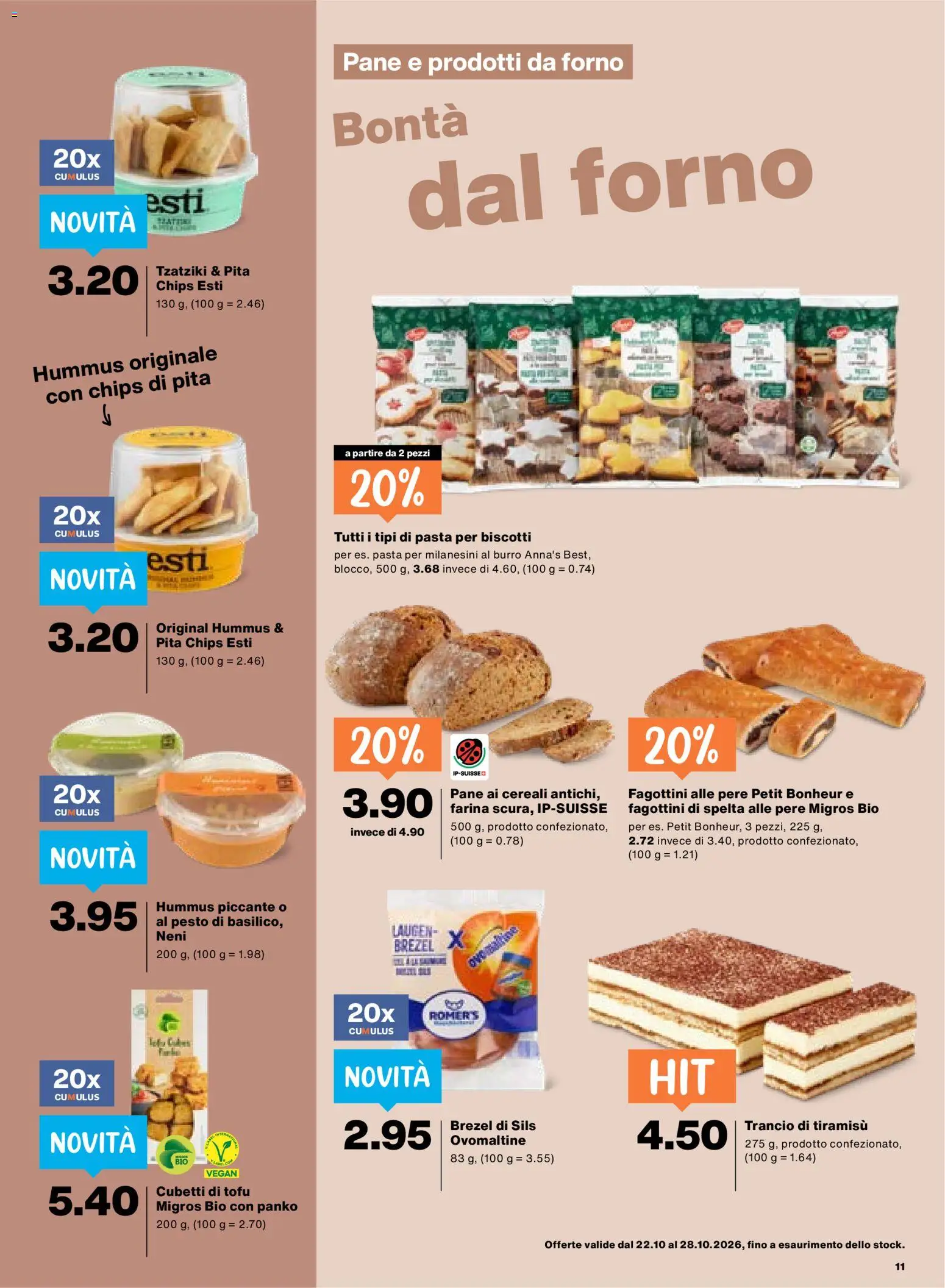 Migros aktionen IT – gültig ab 22.10.2026 | Seite: 11 | Produkte: Pane, Pasta, Chips, Tofu