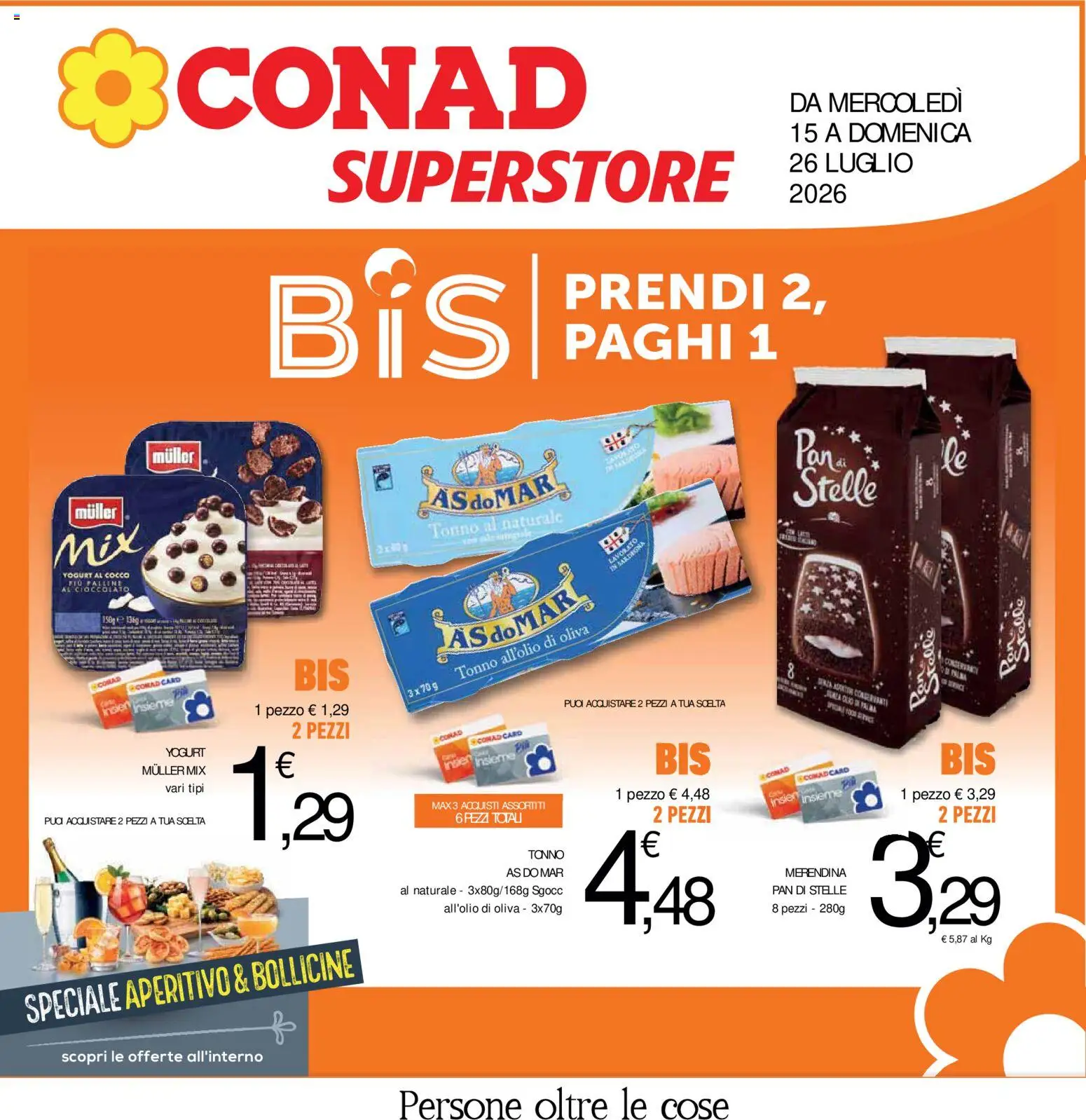 Volantino Conad del 15/07/2026 | Pagina: 1 | Prodotti: Yogurt, Latte, Cocco, Aperitivo