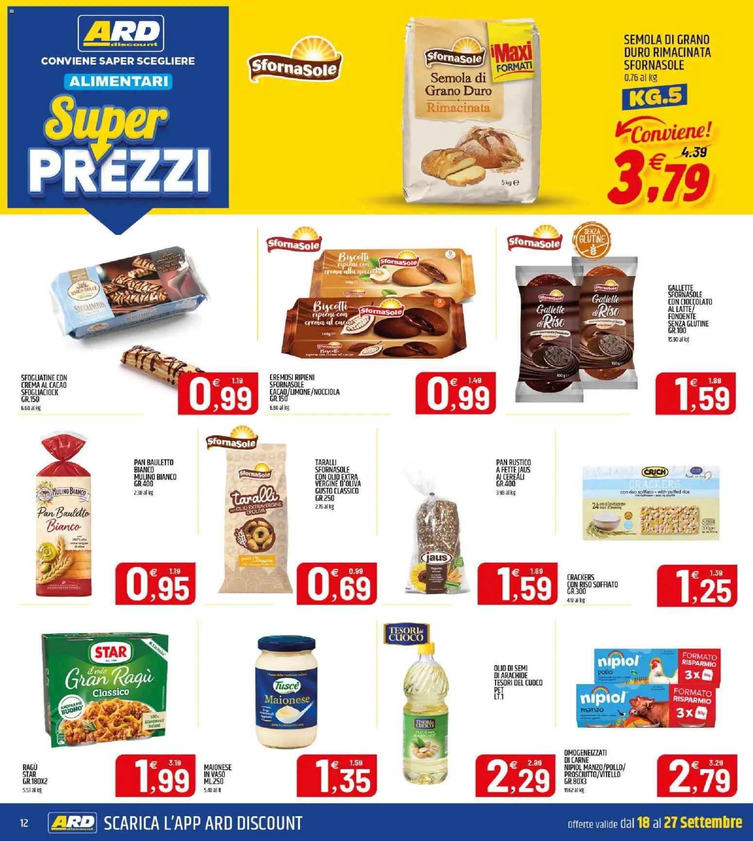 Volantino ARD Discount del 18/09/2026 | Pagina: 12 | Prodotti: Olio, Gallette, Ragú, Carne