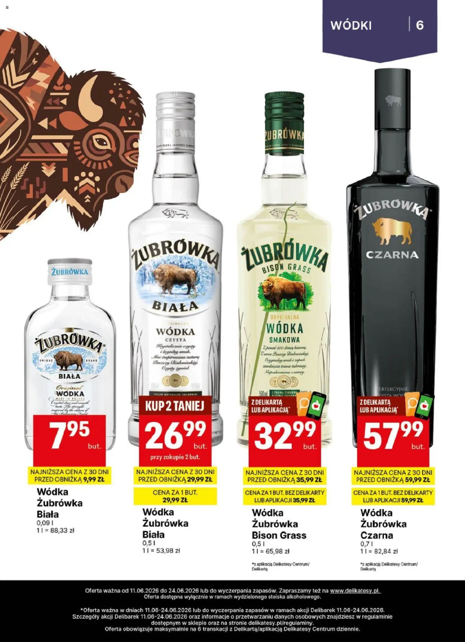 Delikatesy Centrum gazetka - DeliBarek od 11.06.2026 | Strona: 6 | Produkty: Żubrówka czarna, Delikatesy, Żubrówka, Wódka