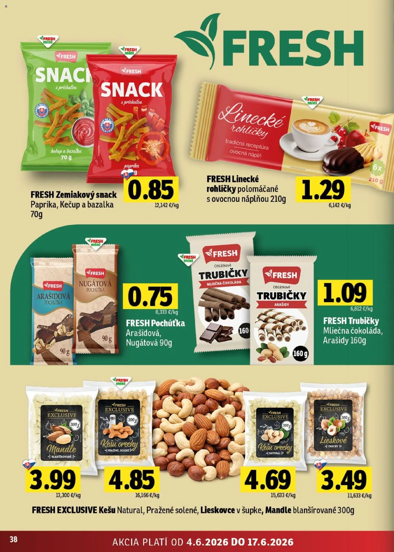 Nové Fresh akcie – leták je platný od 04.06.2026 | Strana: 38 | Produkty: Paprika, Orechy, Arašidy, Kešu orechy
