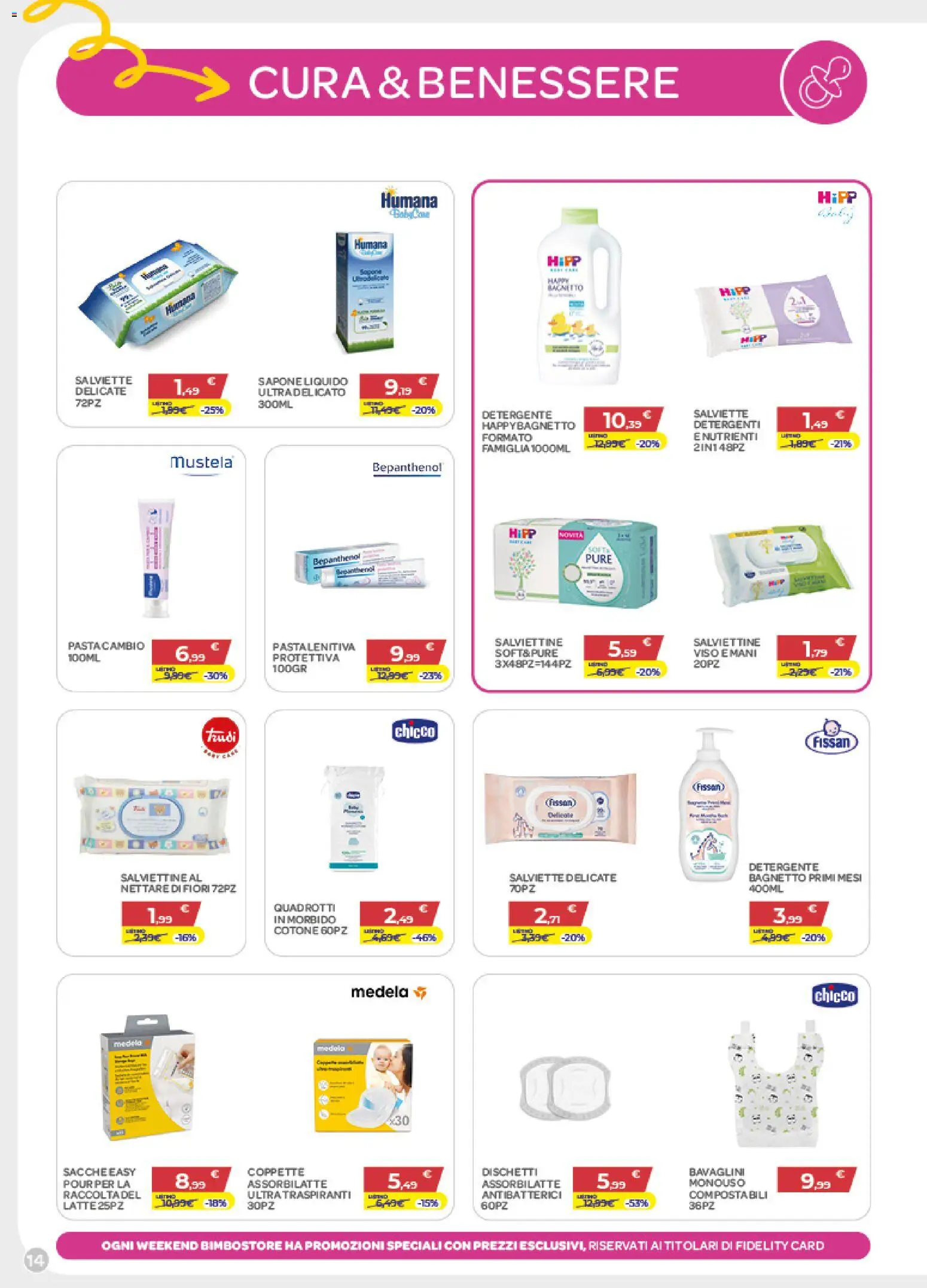 Volantino Bimbo store del 27/08/2026 | Pagina: 14 | Prodotti: Sapone, Latte, Bagnetto, Fiori